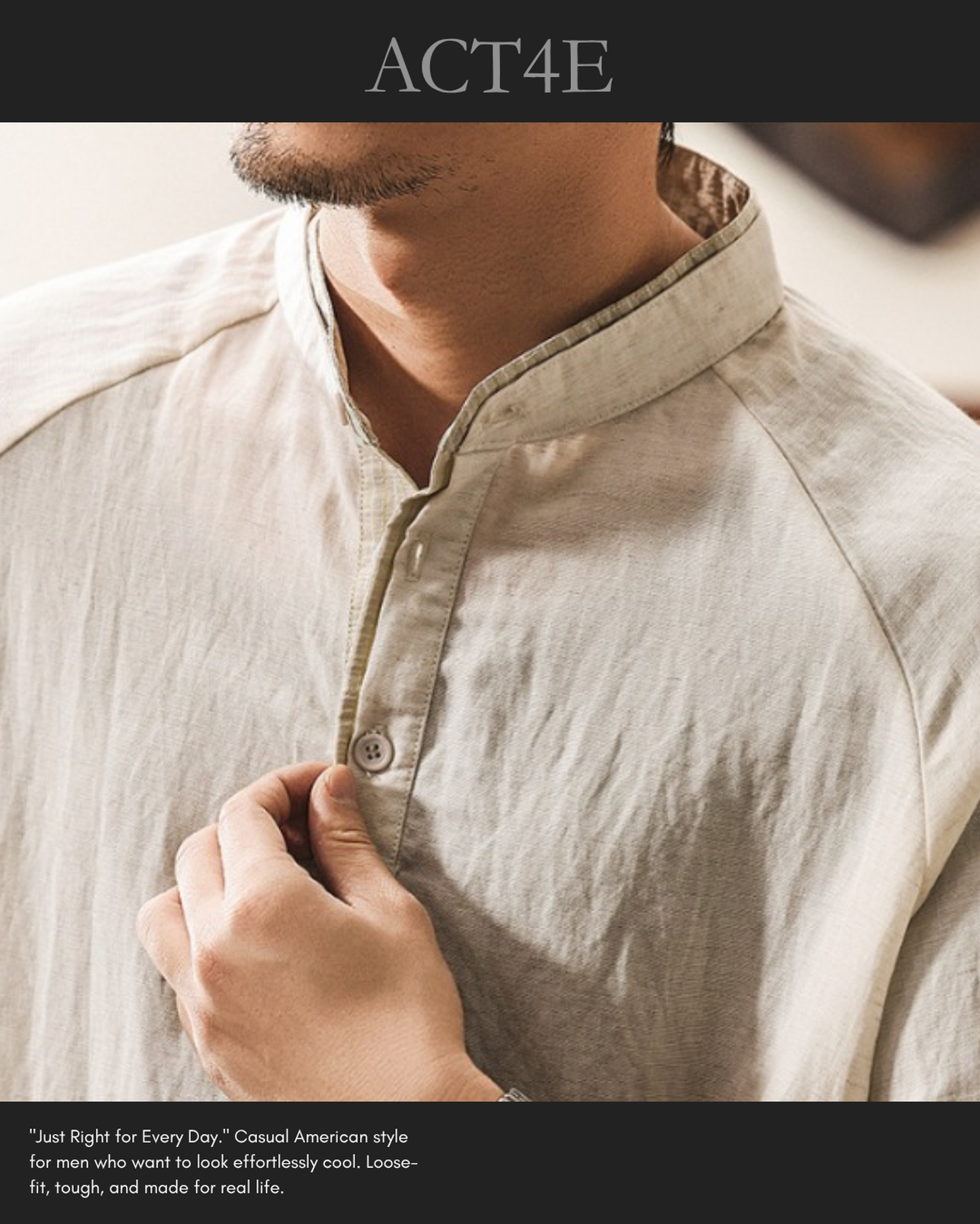 band collar henley neck short sleeve shirt 2color 【ACT0166】