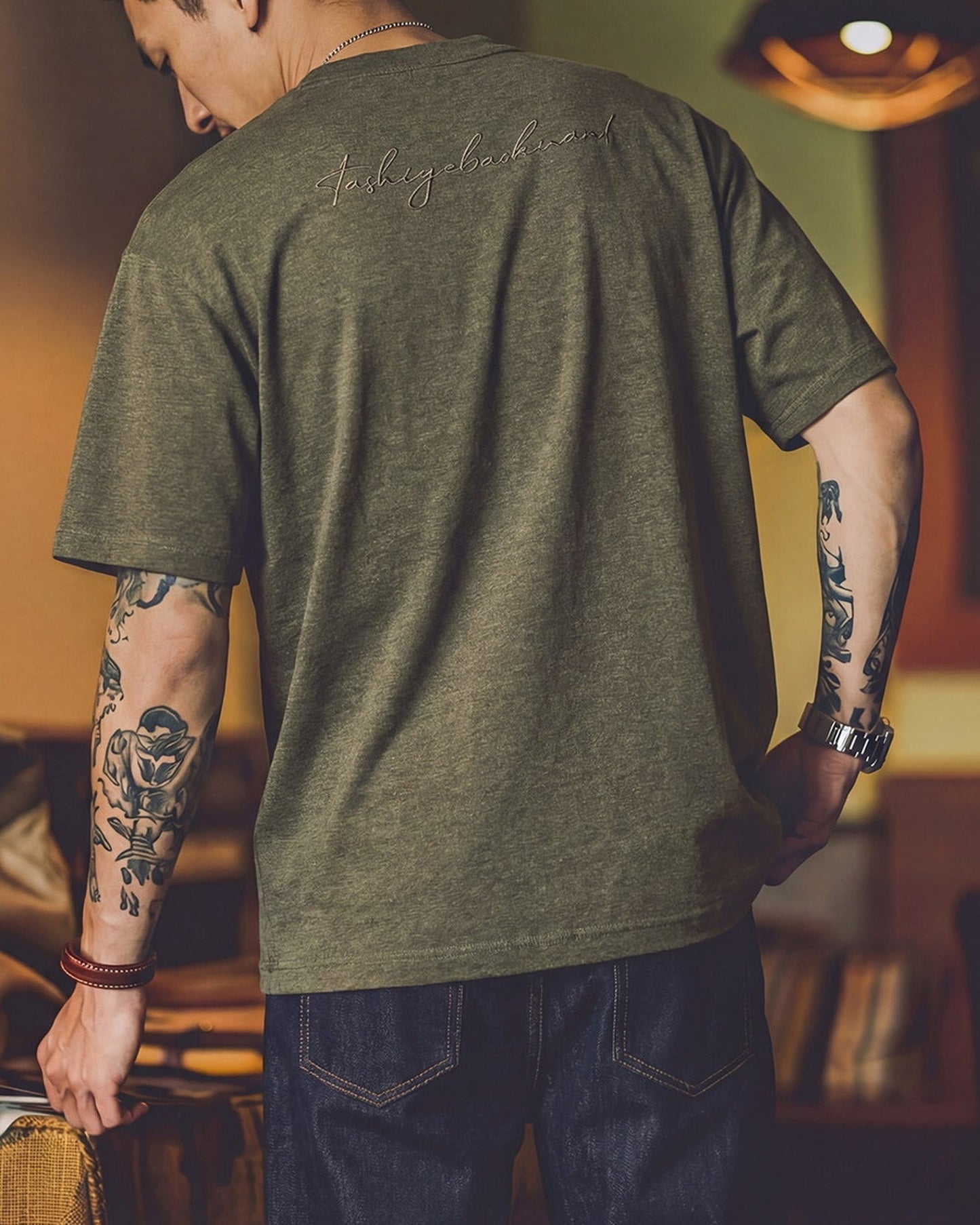Linen-Blend Piping Relaxed Henley Neck T-Shirt 【ACT0113】