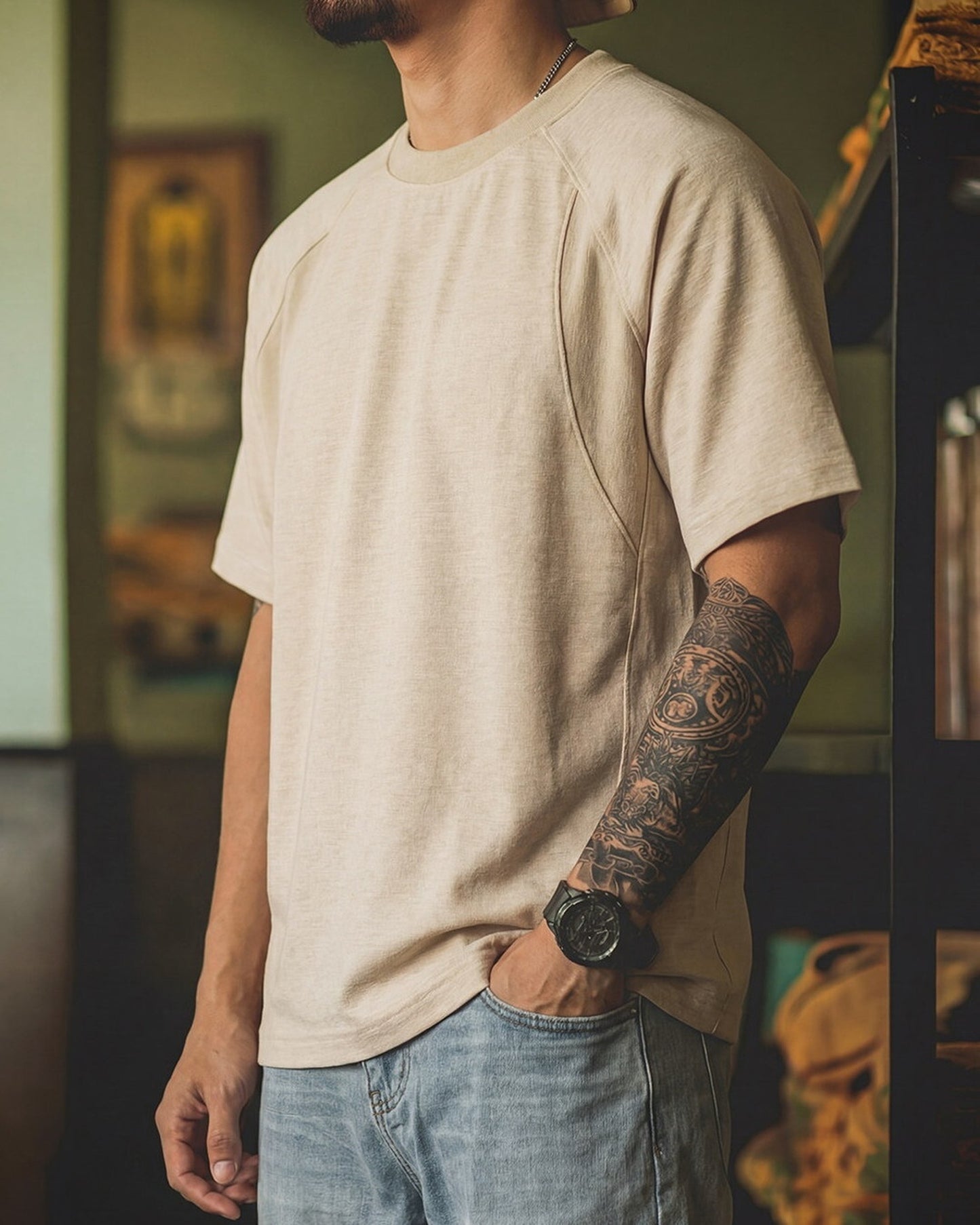 Raglan-Sleeve Casual Loose T-Shirt 2color 【ACT0081】