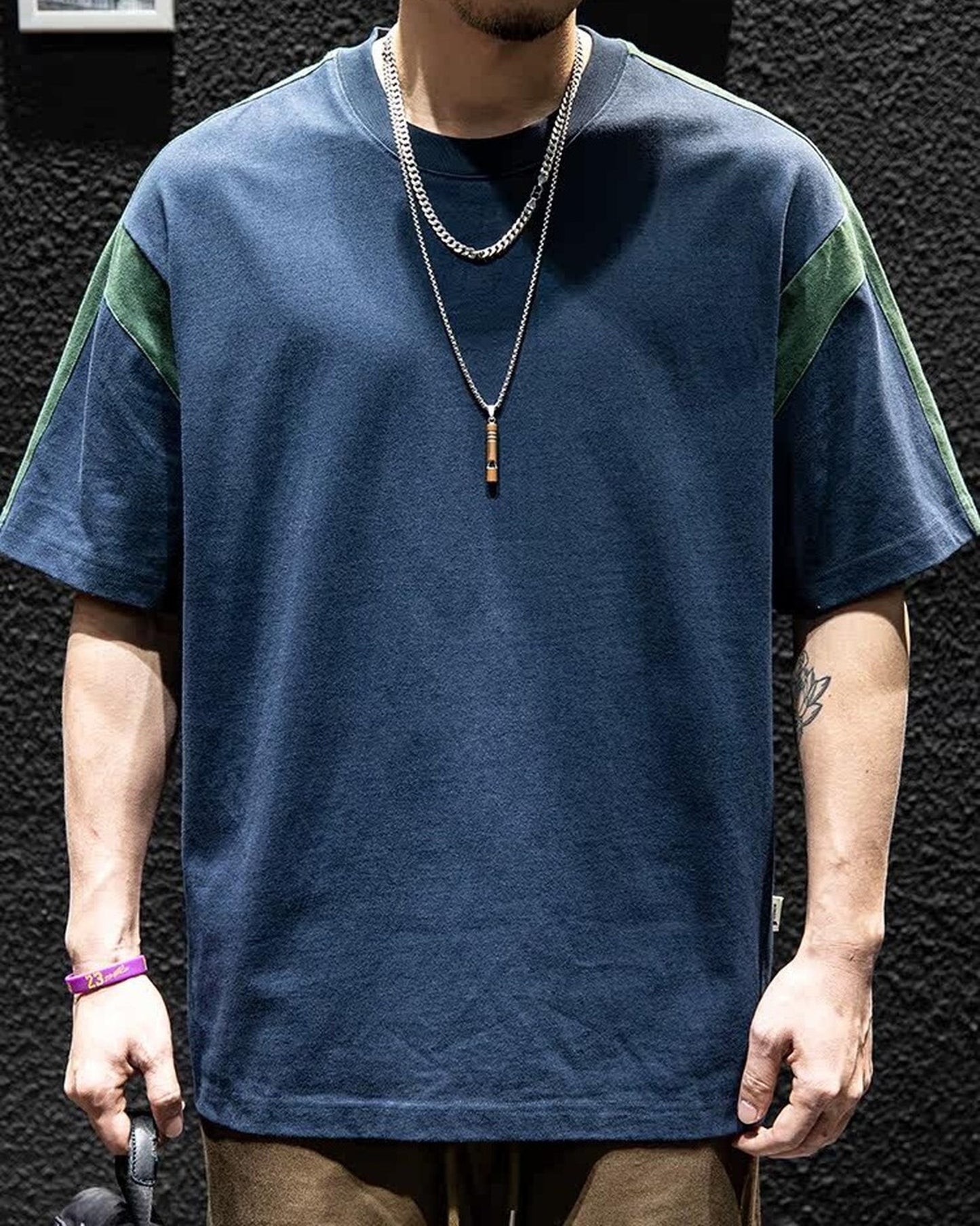 Casual Color-Block Loose Short-Sleeve T-Shirt 2color 【ACT0070】