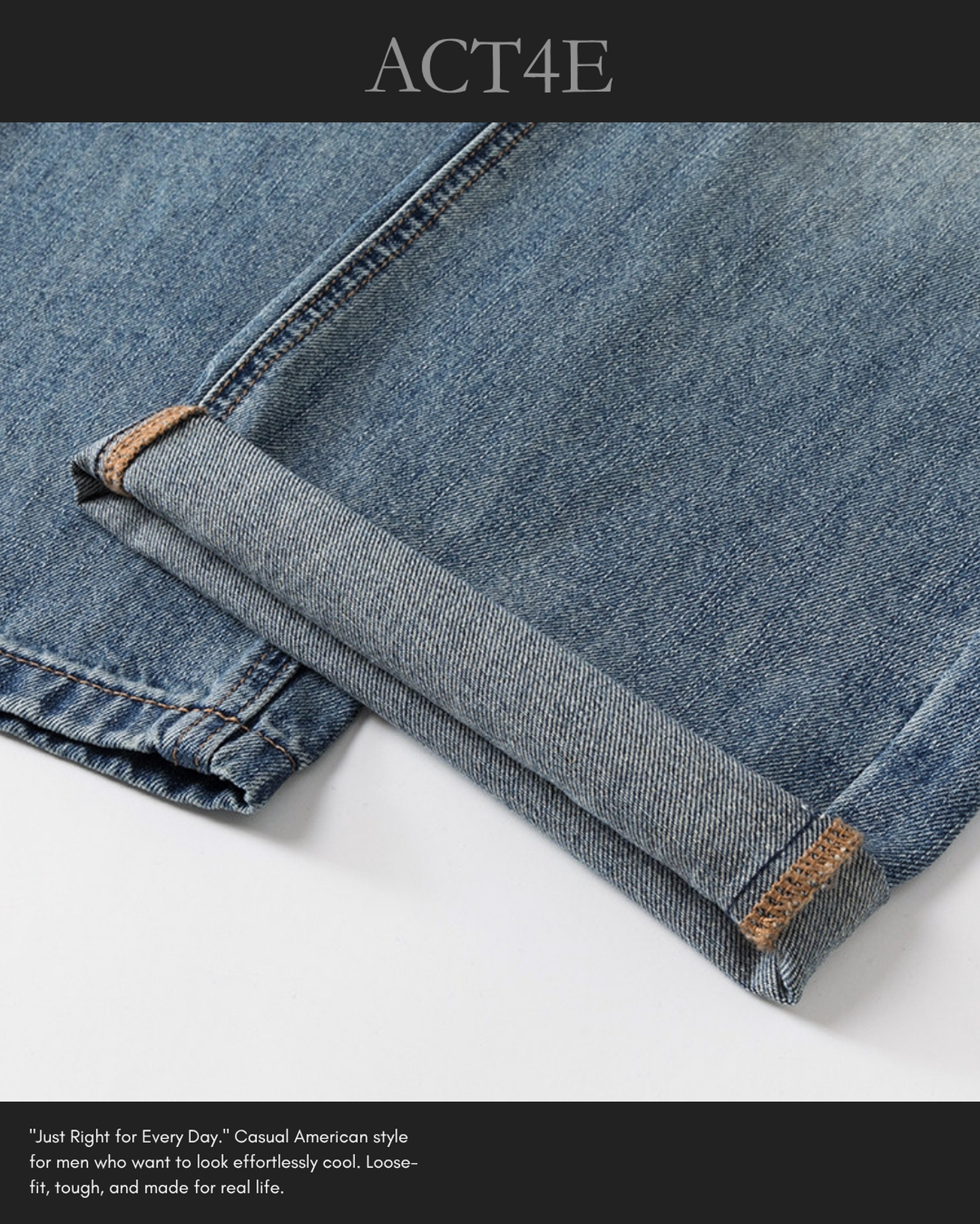 distressed loose straight denim pants 【ACT0177】