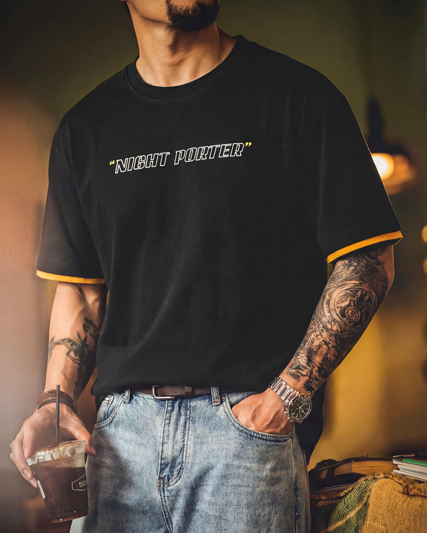 Fake-layered lettered print crew-neck t-shirt 3color 【ACT0053】