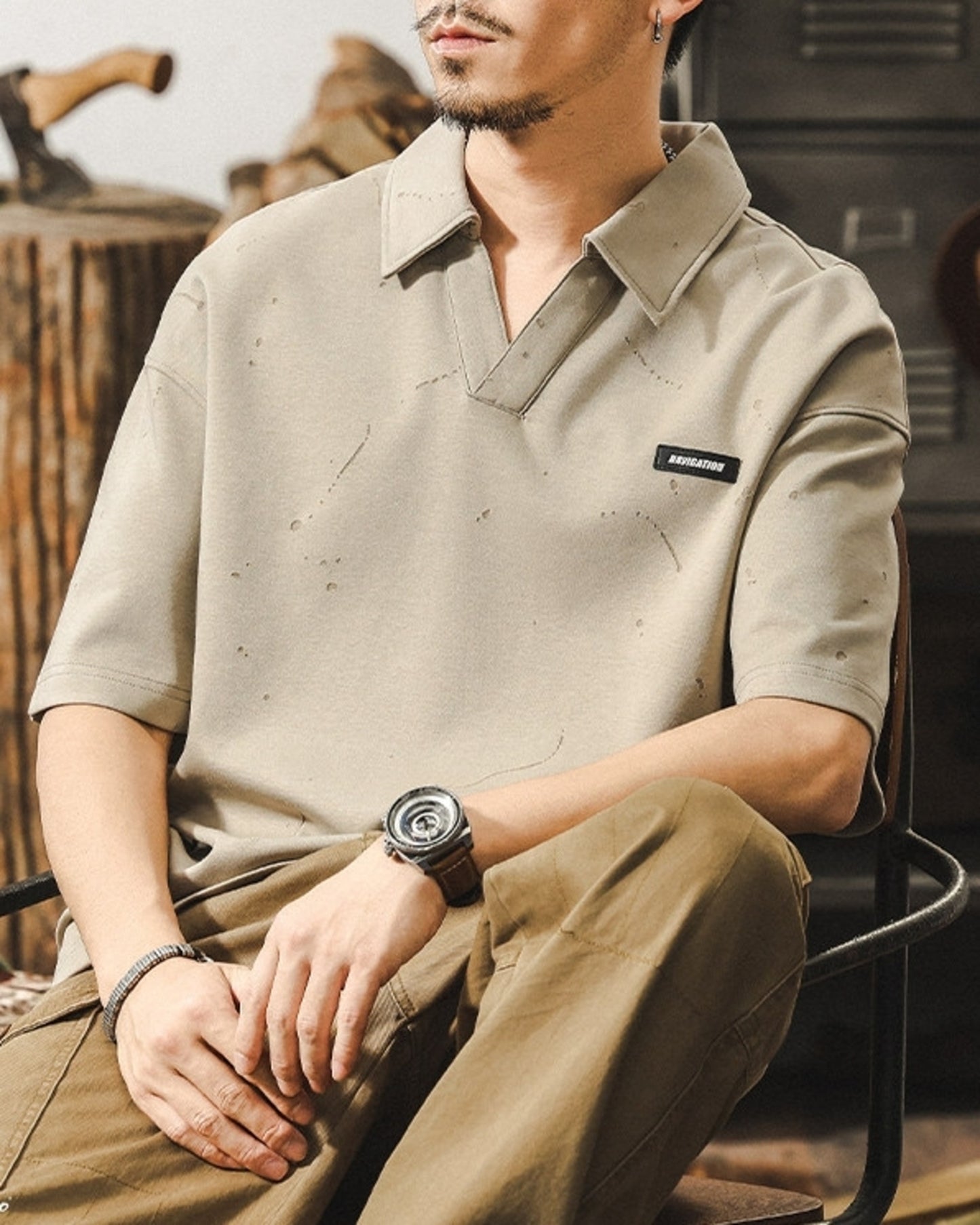 vintage casual loose short sleeve polo shirt 2color 【ACT0228】