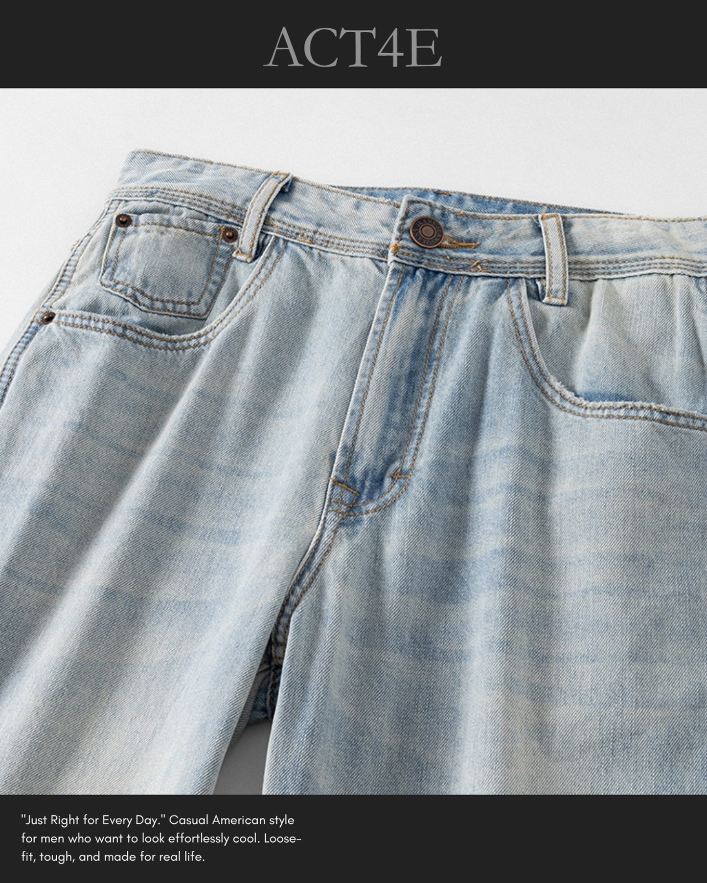 ice blue relaxed straight denim pants 【ACT0181】