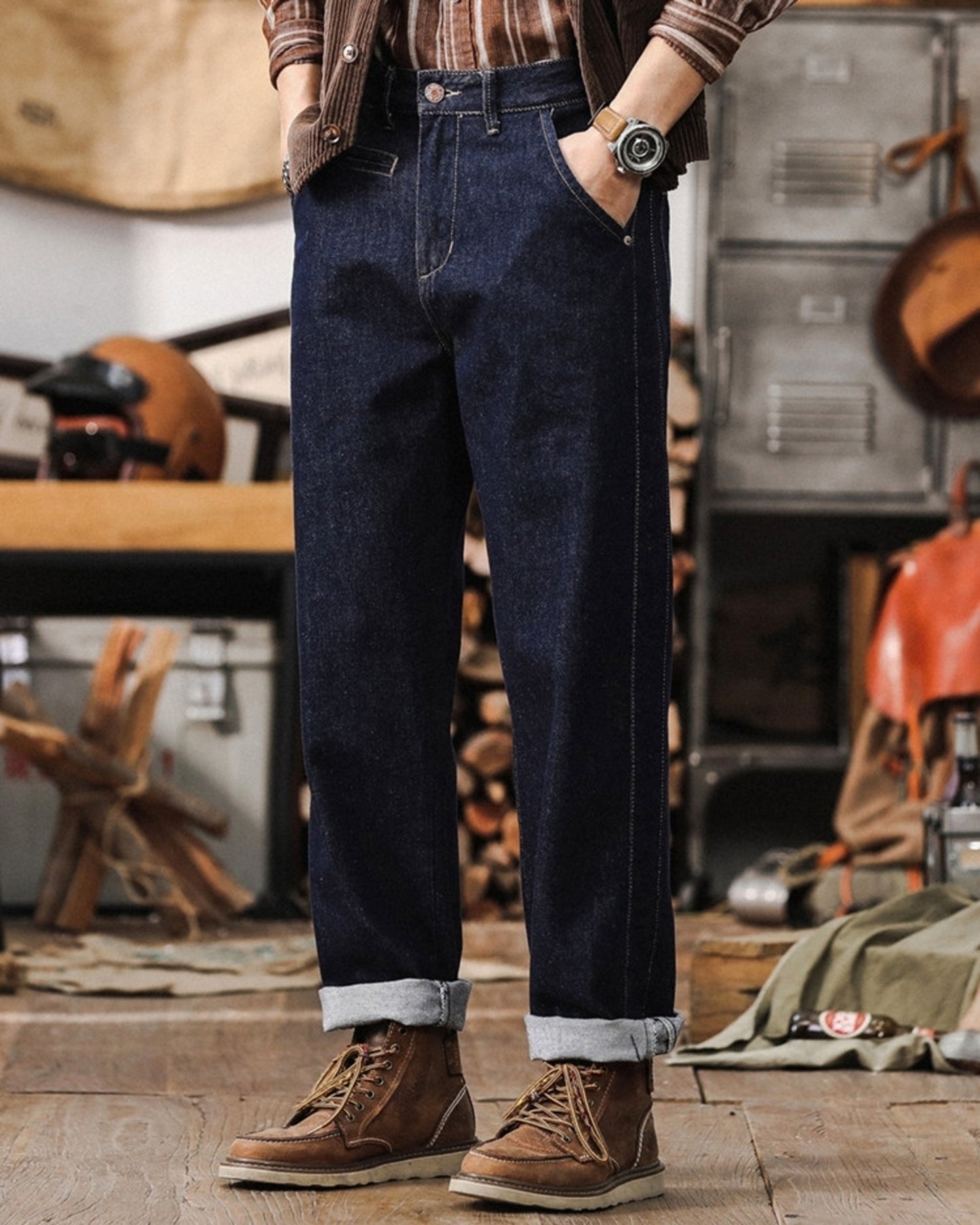 raw denim relaxed tapered pants 【ACT0198】