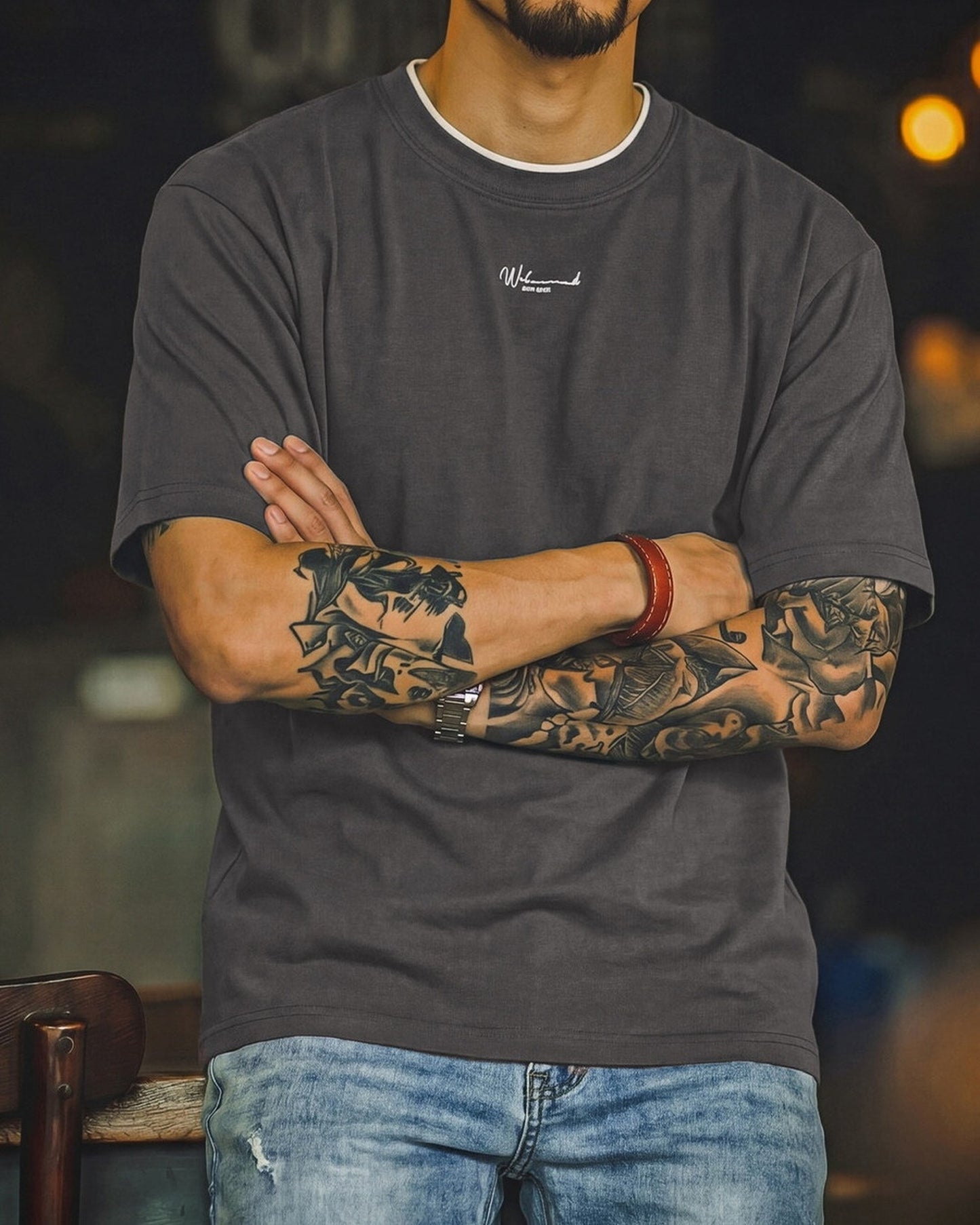Minimalist Lettering-Embroidered Casual Relaxed T-Shirt 2color 【ACT0104】