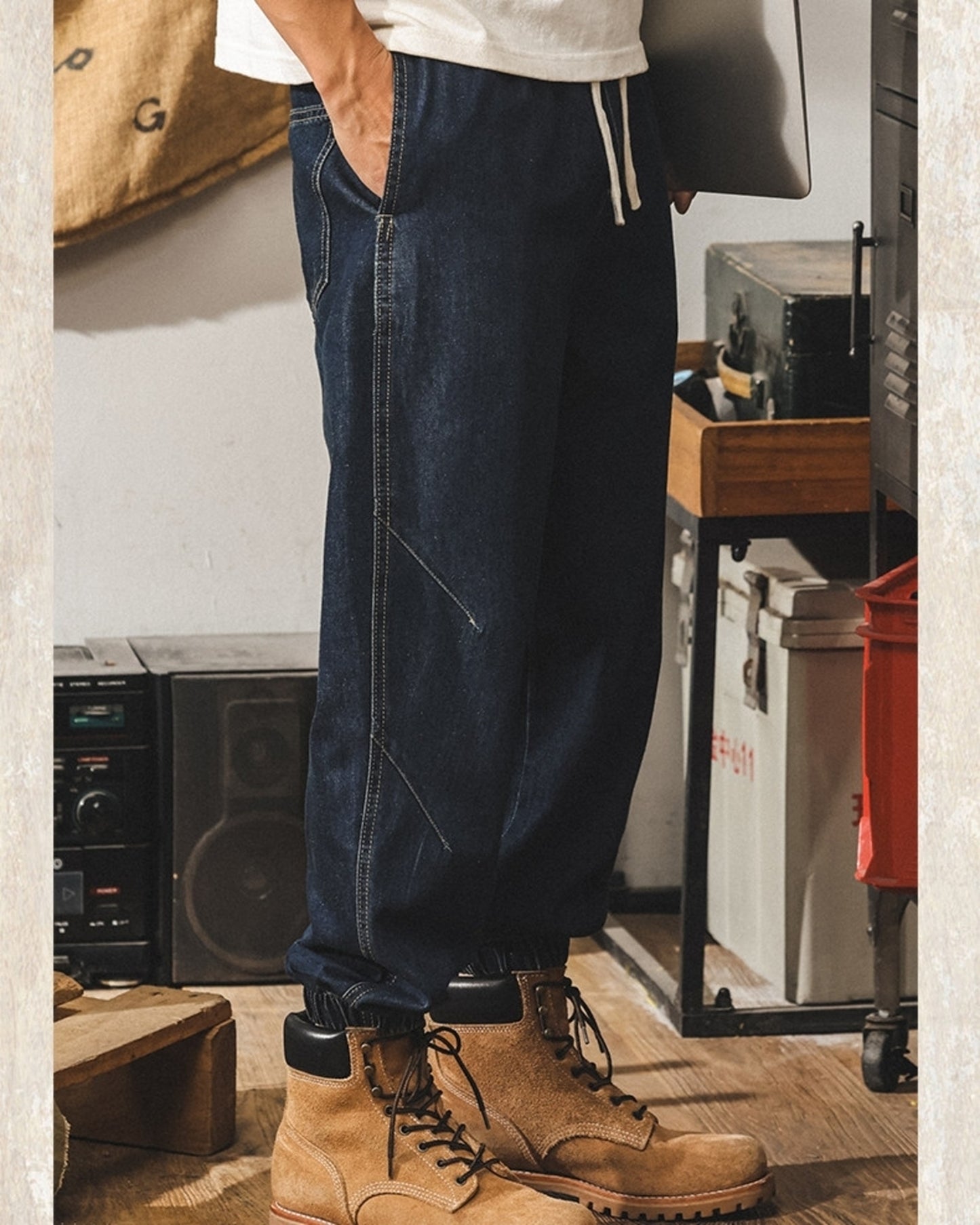 loose drawstring jogger denim pants 2color 【ACT0184】