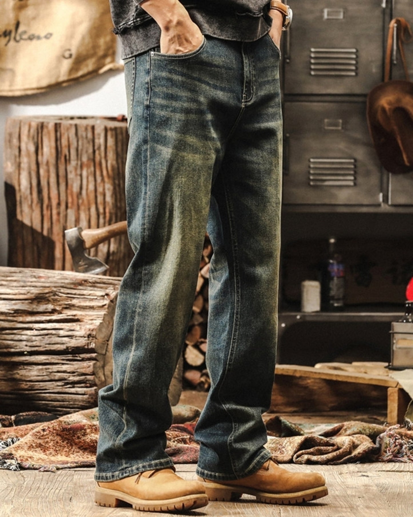 classic damage wash straight denim pants 3colors 【ACT0194】