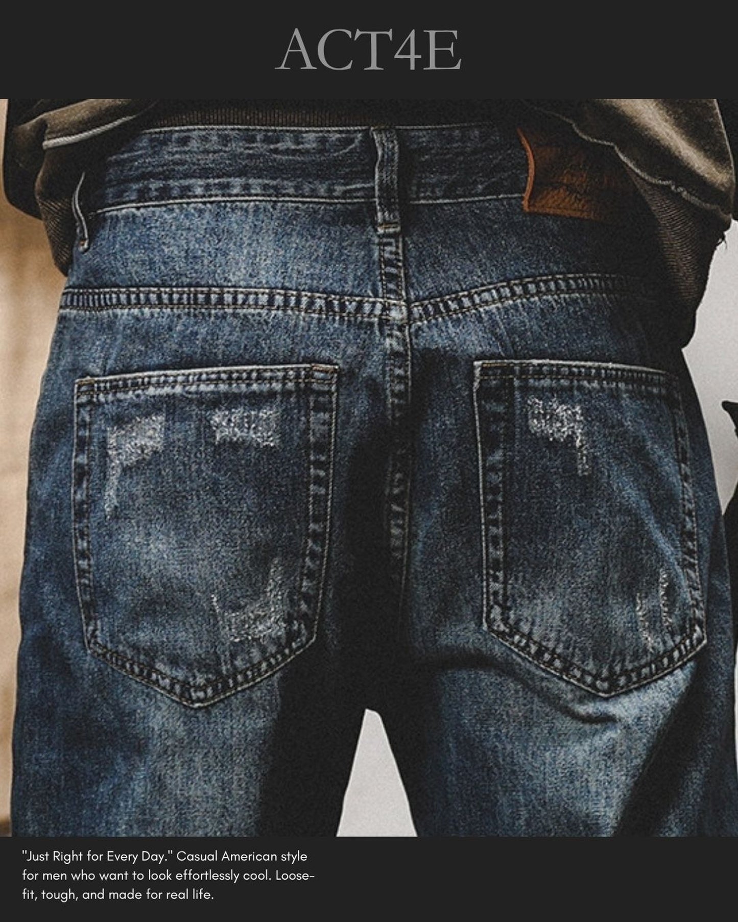 vintage relaxed tapered damage denim pants 2color 【ACT0199】