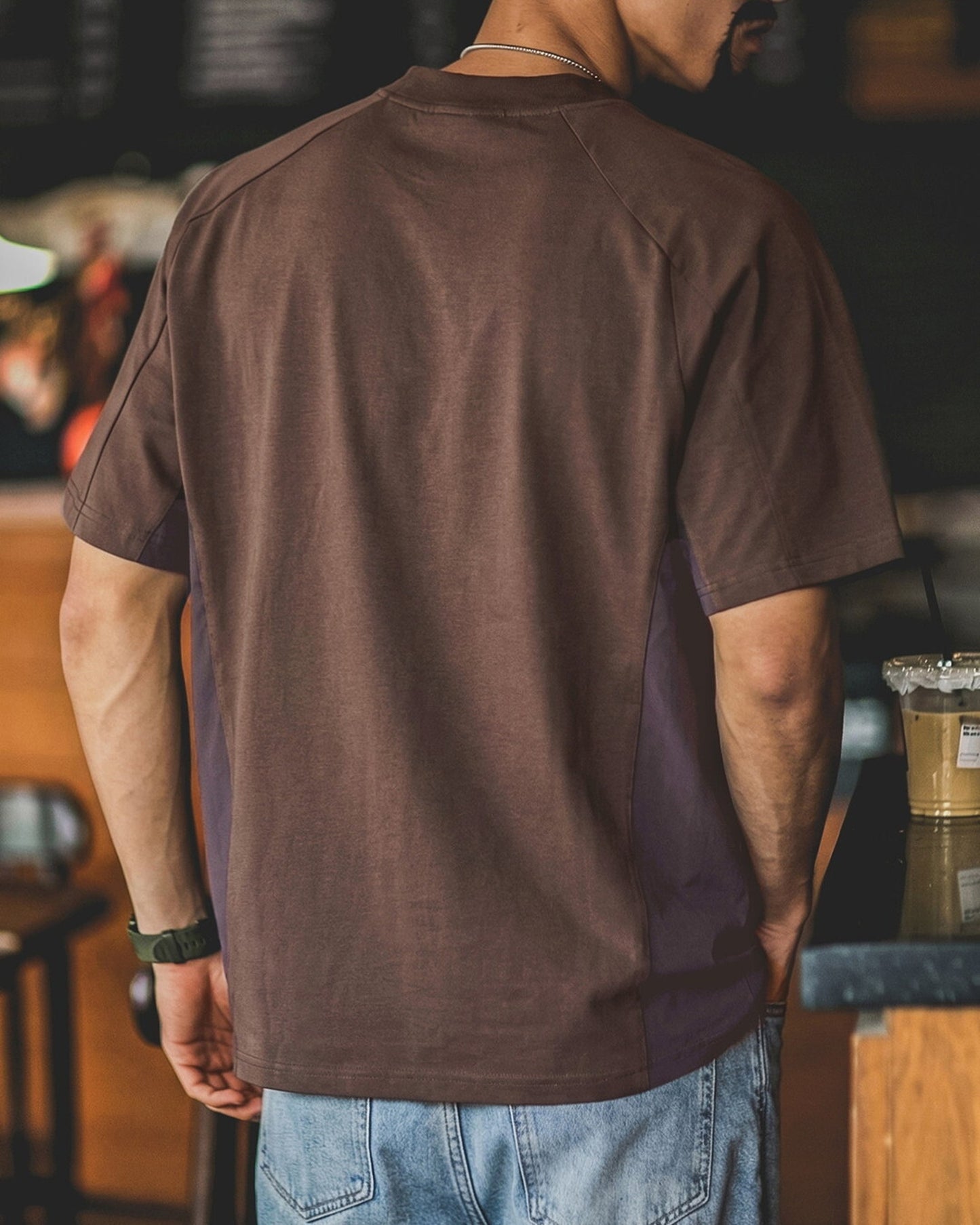Half-Zip Coolmax-Blend Color-Block Short-Sleeve T-Shirt 【ACT0132】