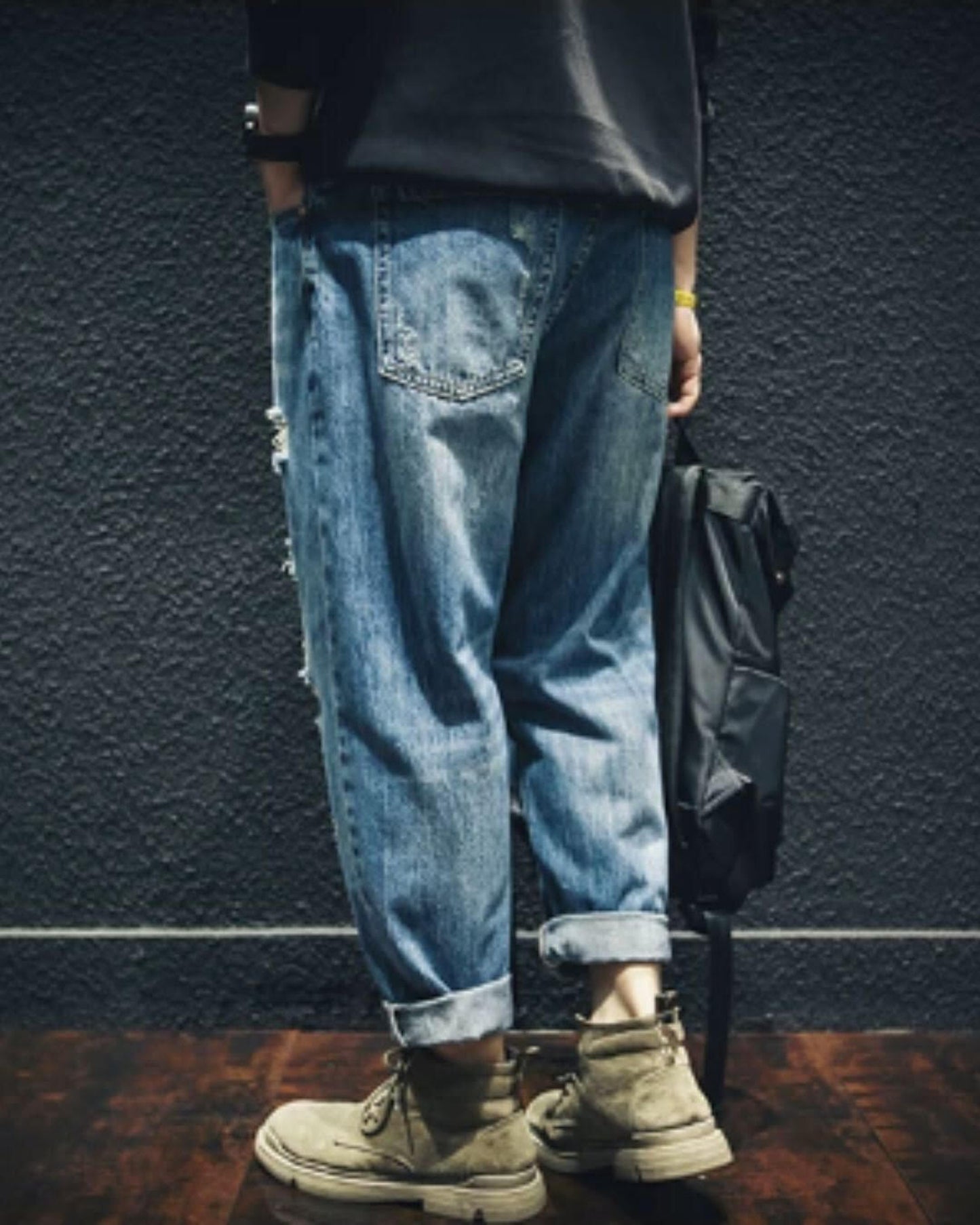 damage processed tapered denim pants 【ACT0014】