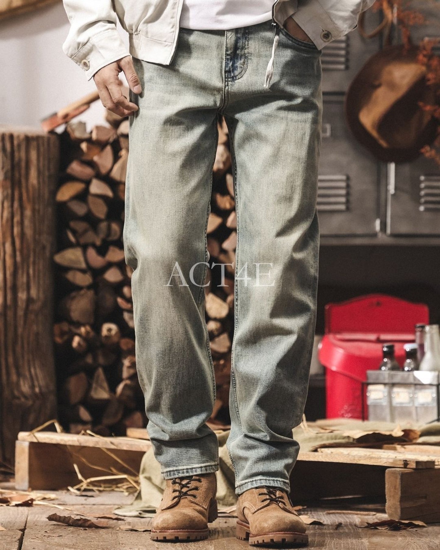vintage light wash loose straight denim pants 【ACT0222】