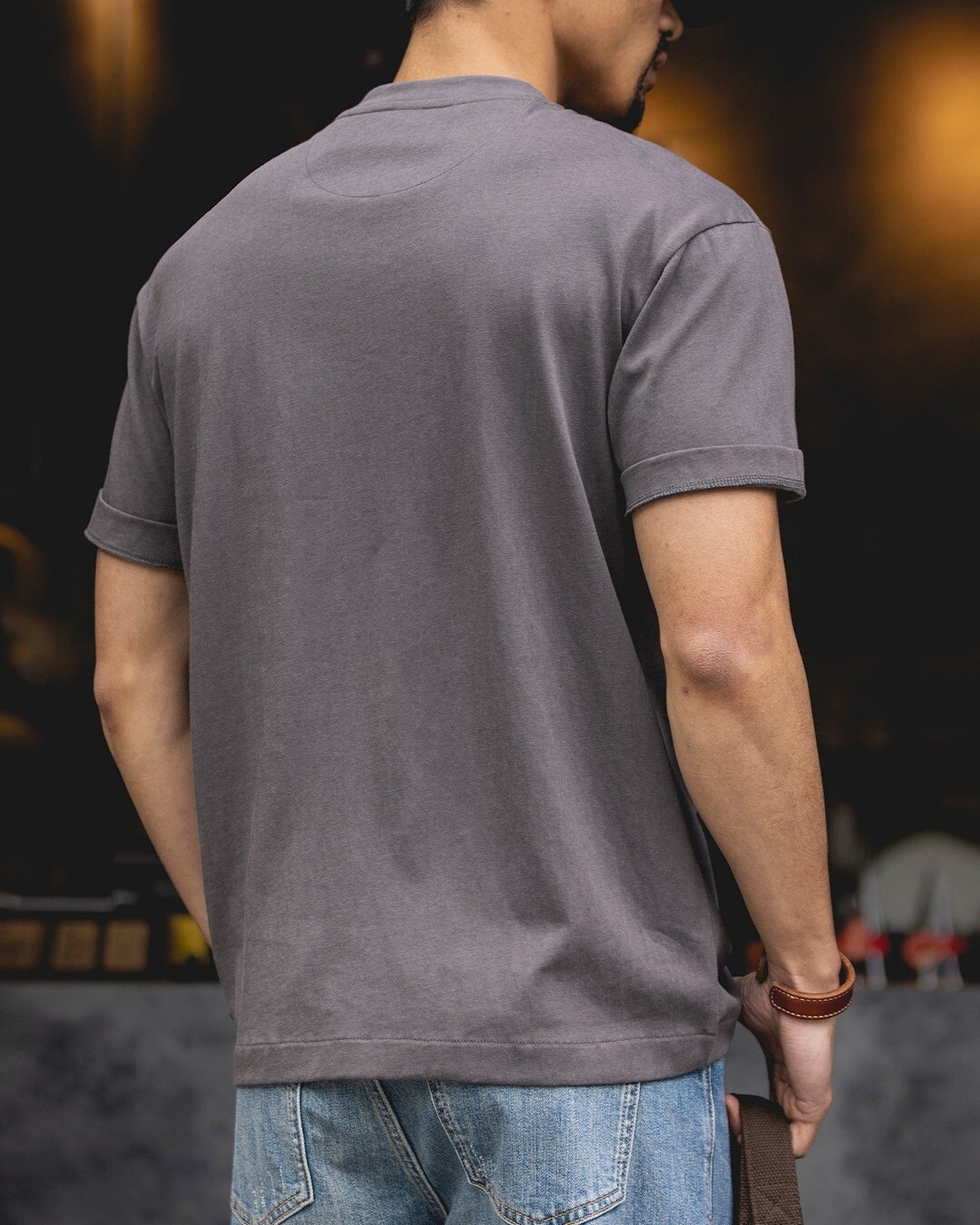 Check Plaid Henley-Neck Loose Casual T-Shirt 【ACT0078】