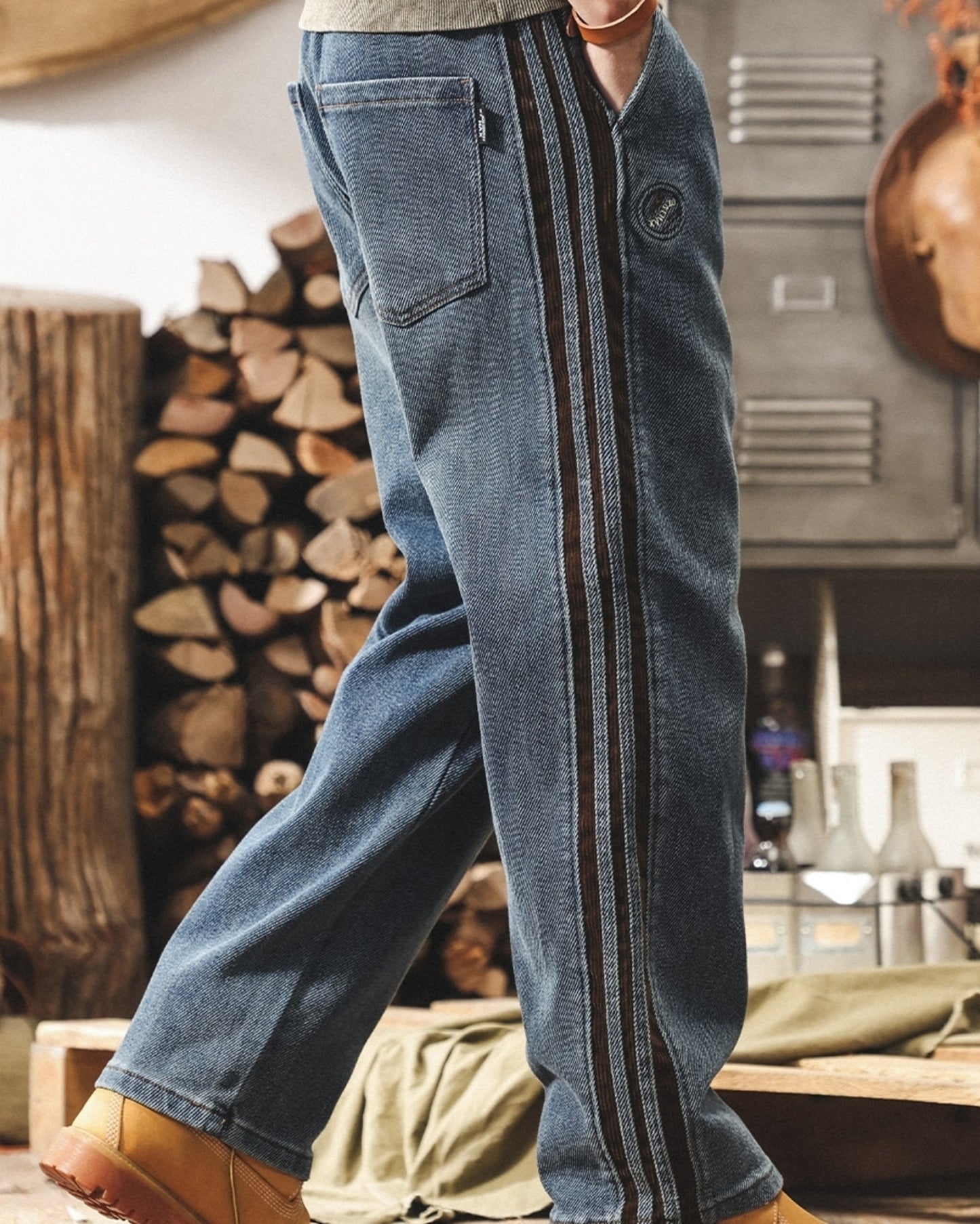 side stripe straight denim pants 3colors 【ACT0176】