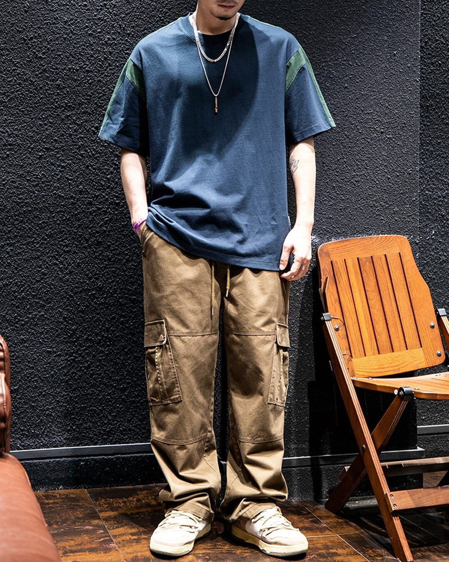 Casual Color-Block Loose Short-Sleeve T-Shirt 2color 【ACT0070】