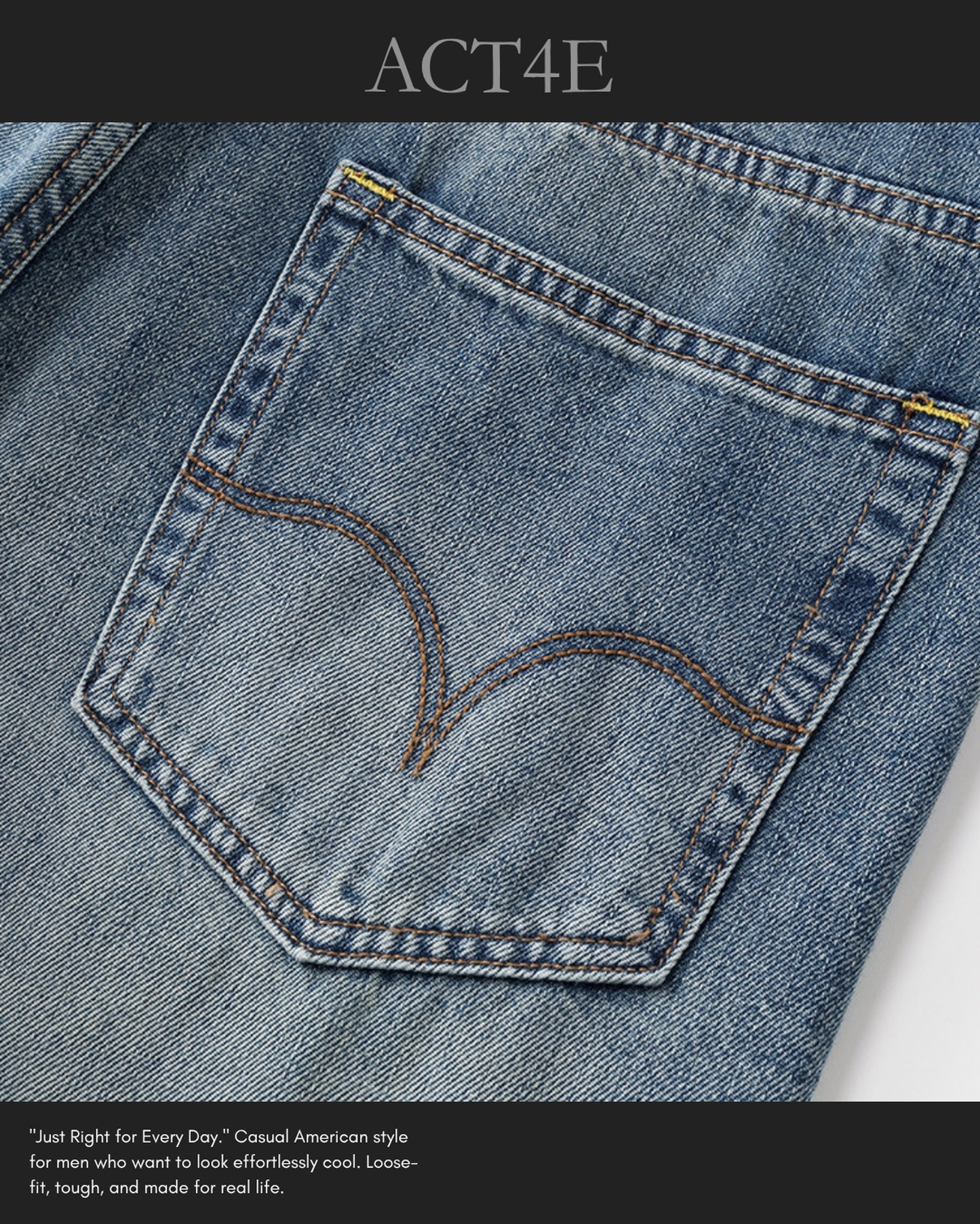 distressed loose straight denim pants 【ACT0177】