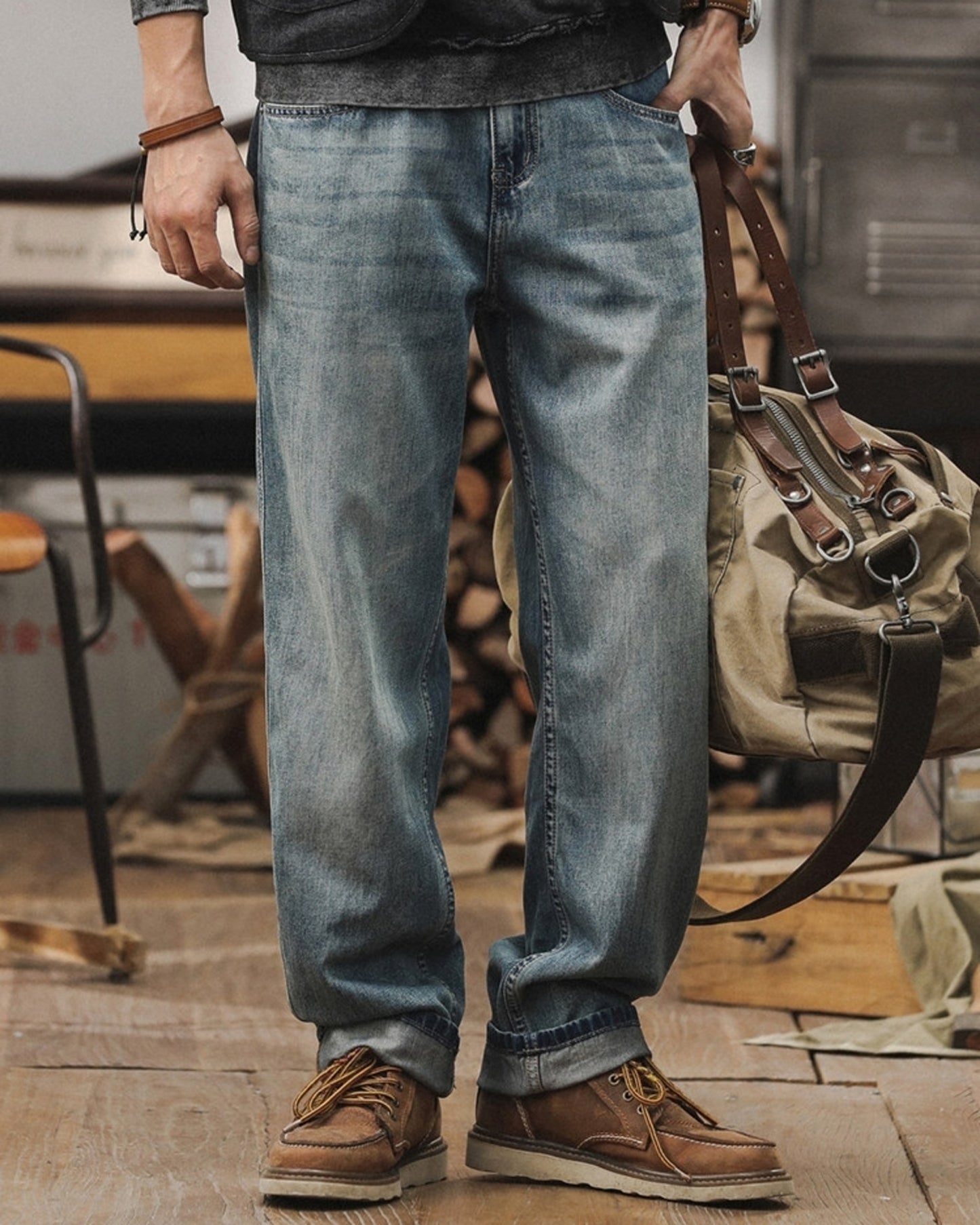 loose straight lyocell blend denim pants 【ACT0185】