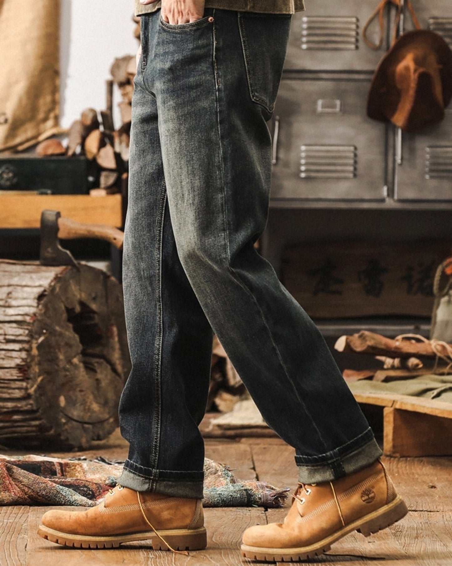 vintage heavy weight loose straight denim pants 【ACT0202】