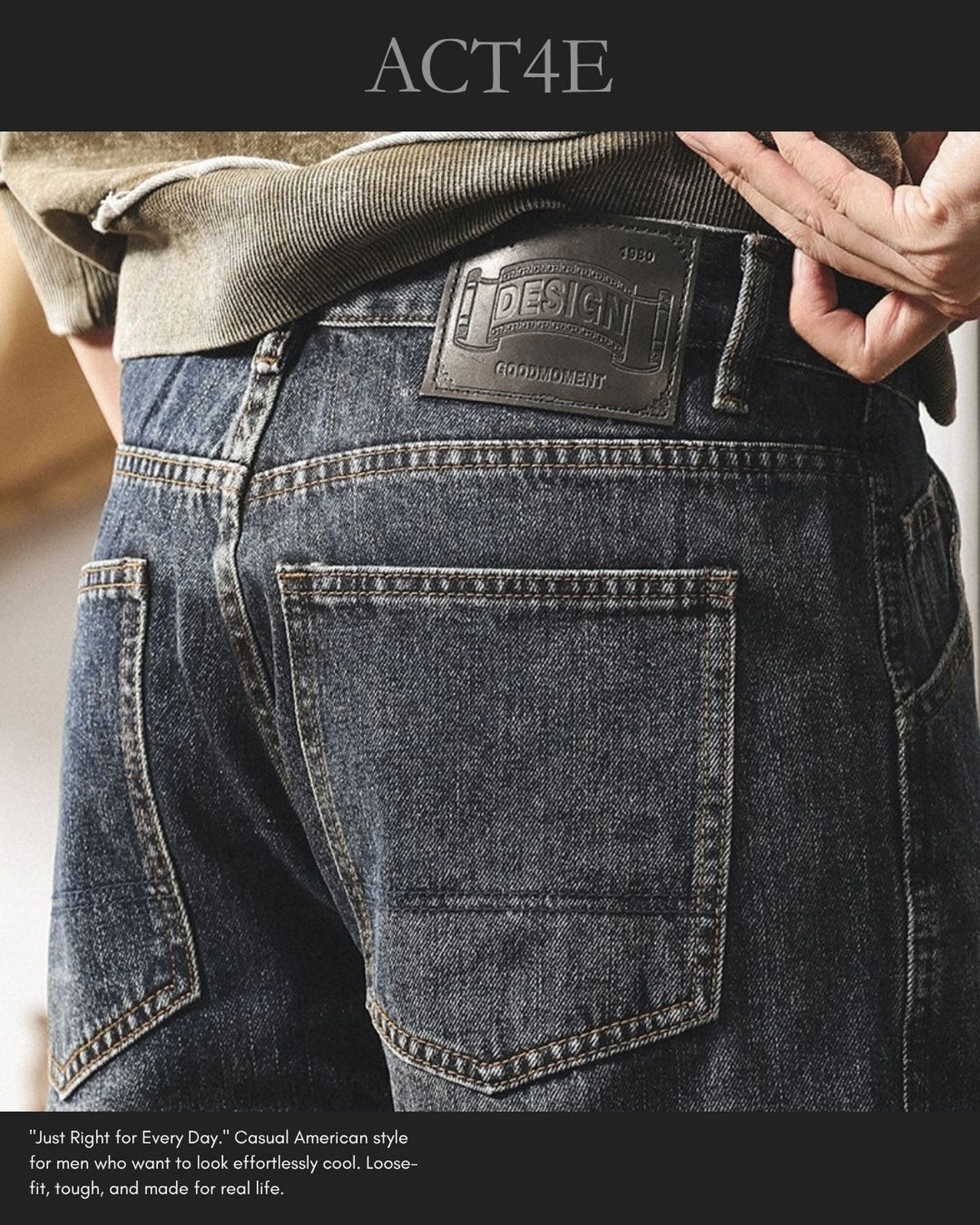 vintage washed loose tapered denim pants 【ACT0208】