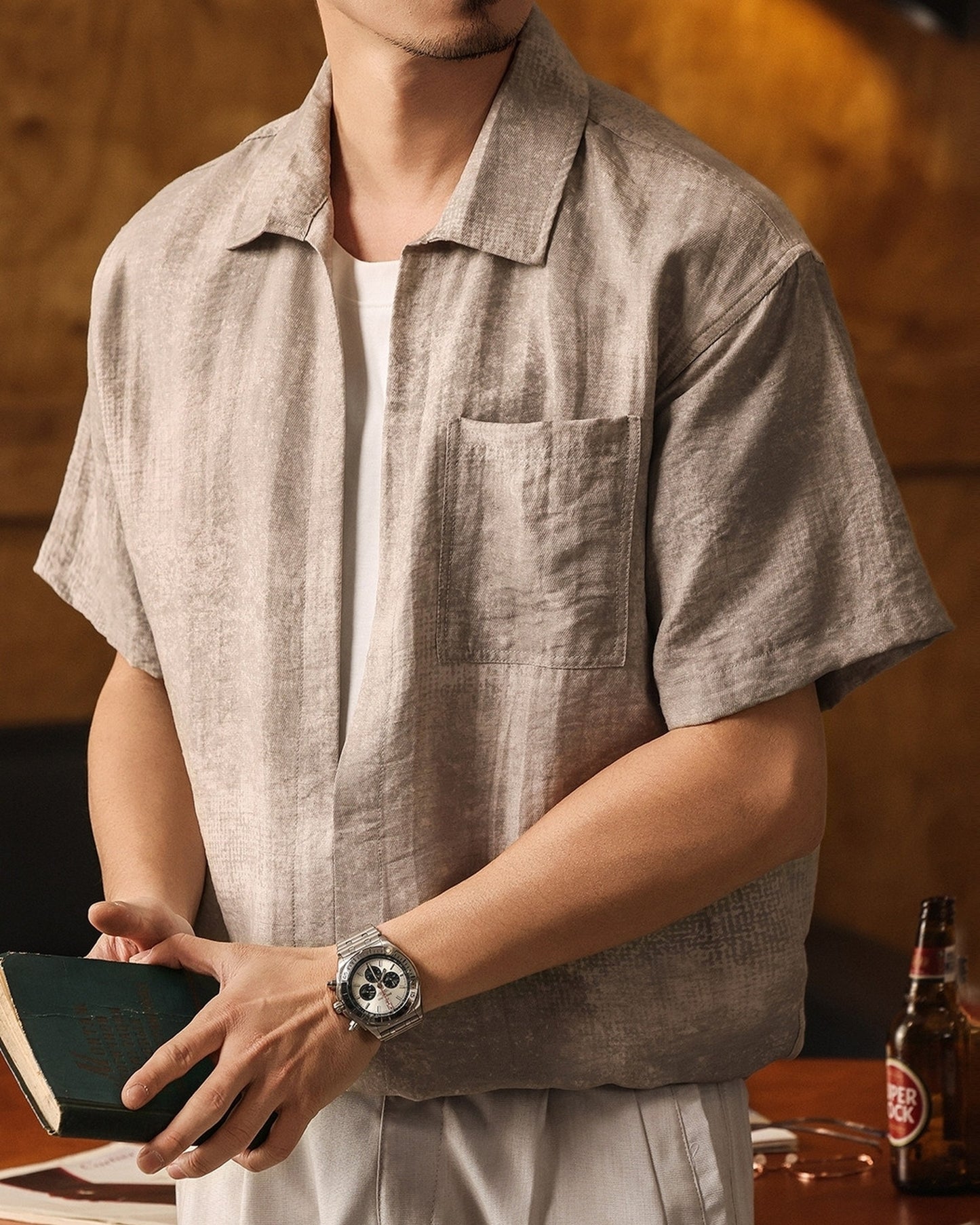 linen look loose short sleeve shirt 3color 【ACT0232】