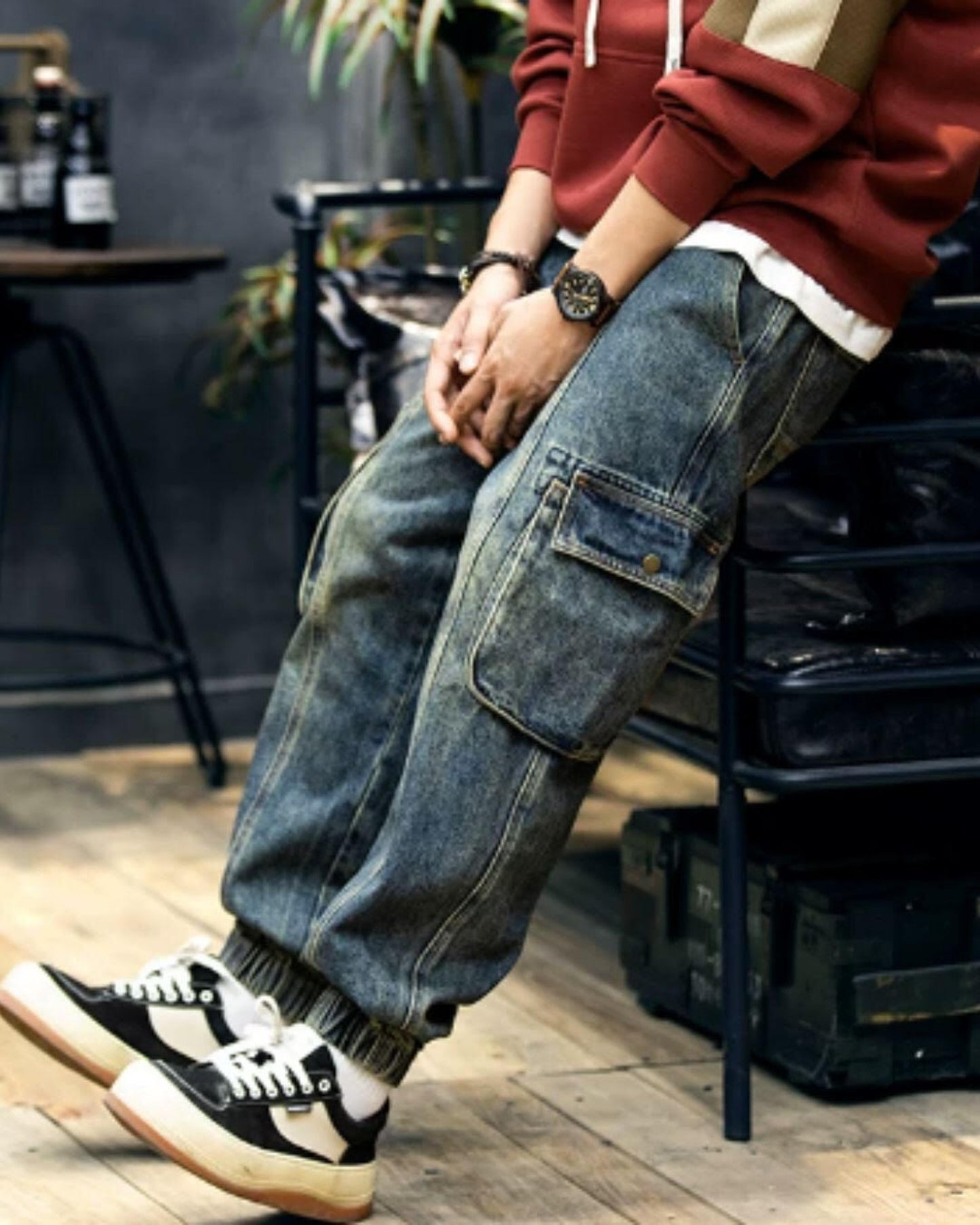 zip pocket cargo denim pants 【ACT0017】