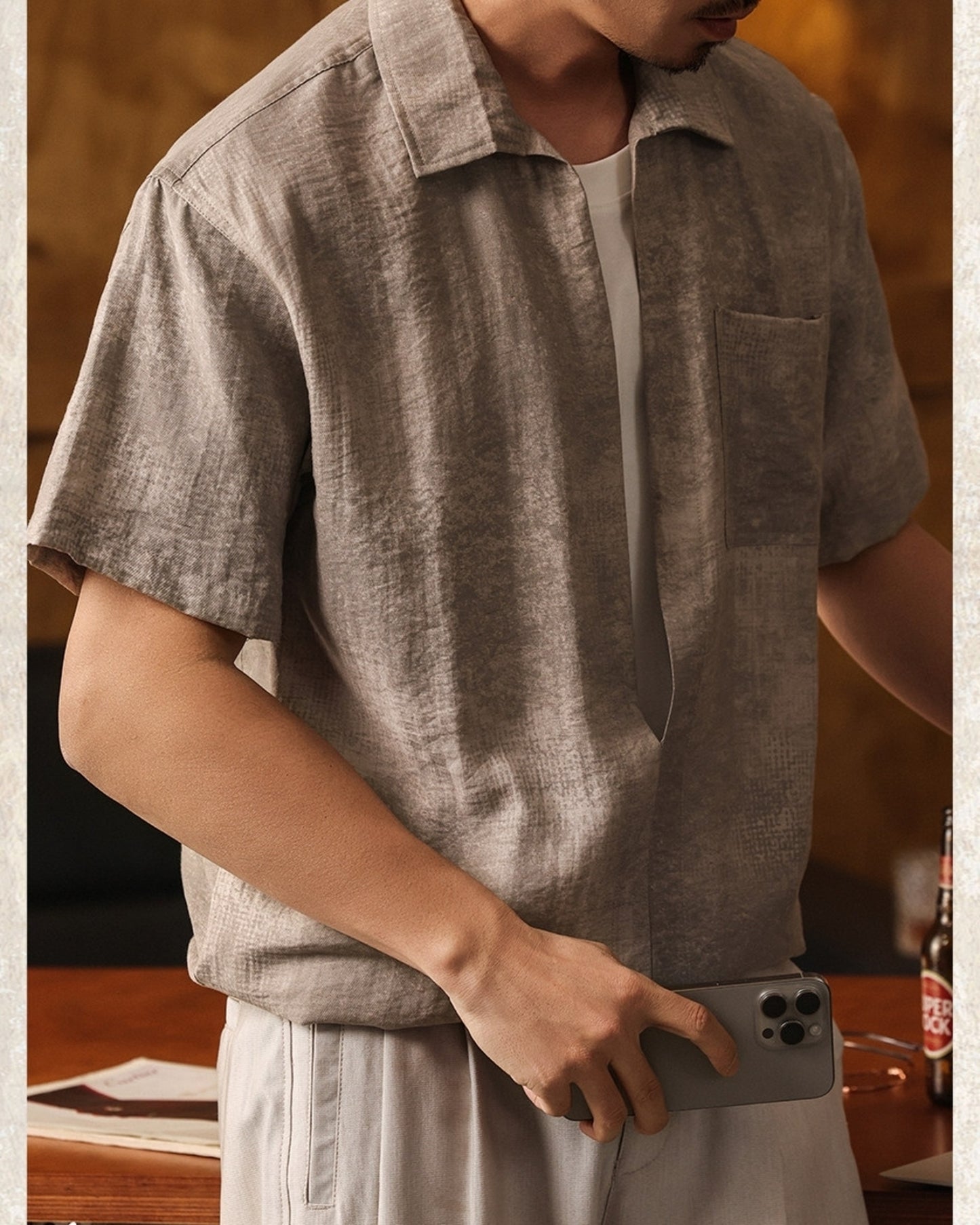 linen look loose short sleeve shirt 3color 【ACT0232】