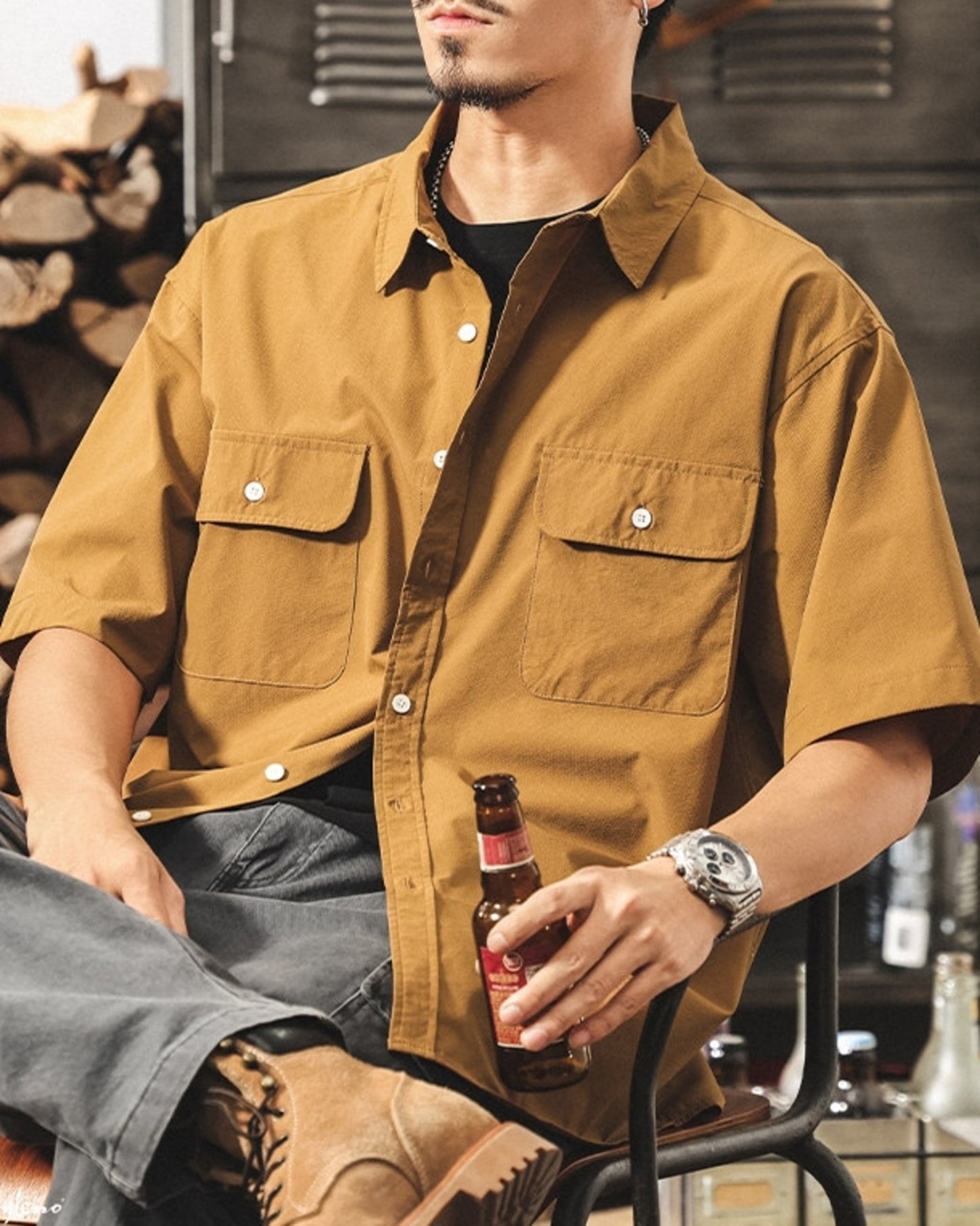 cargo pocket loose short sleeve shirt 3color 【ACT0233】