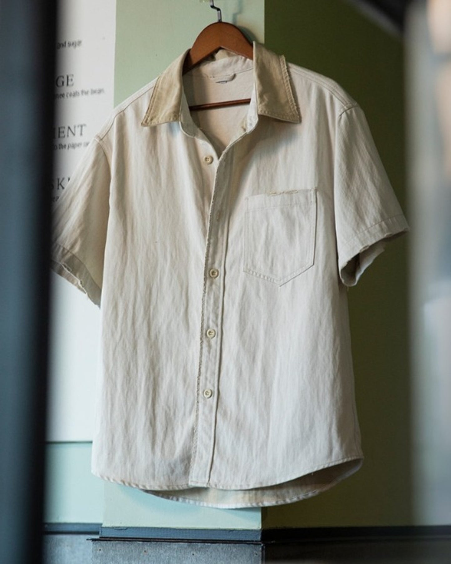 color-block short sleeve work shirt 【ACT0153】