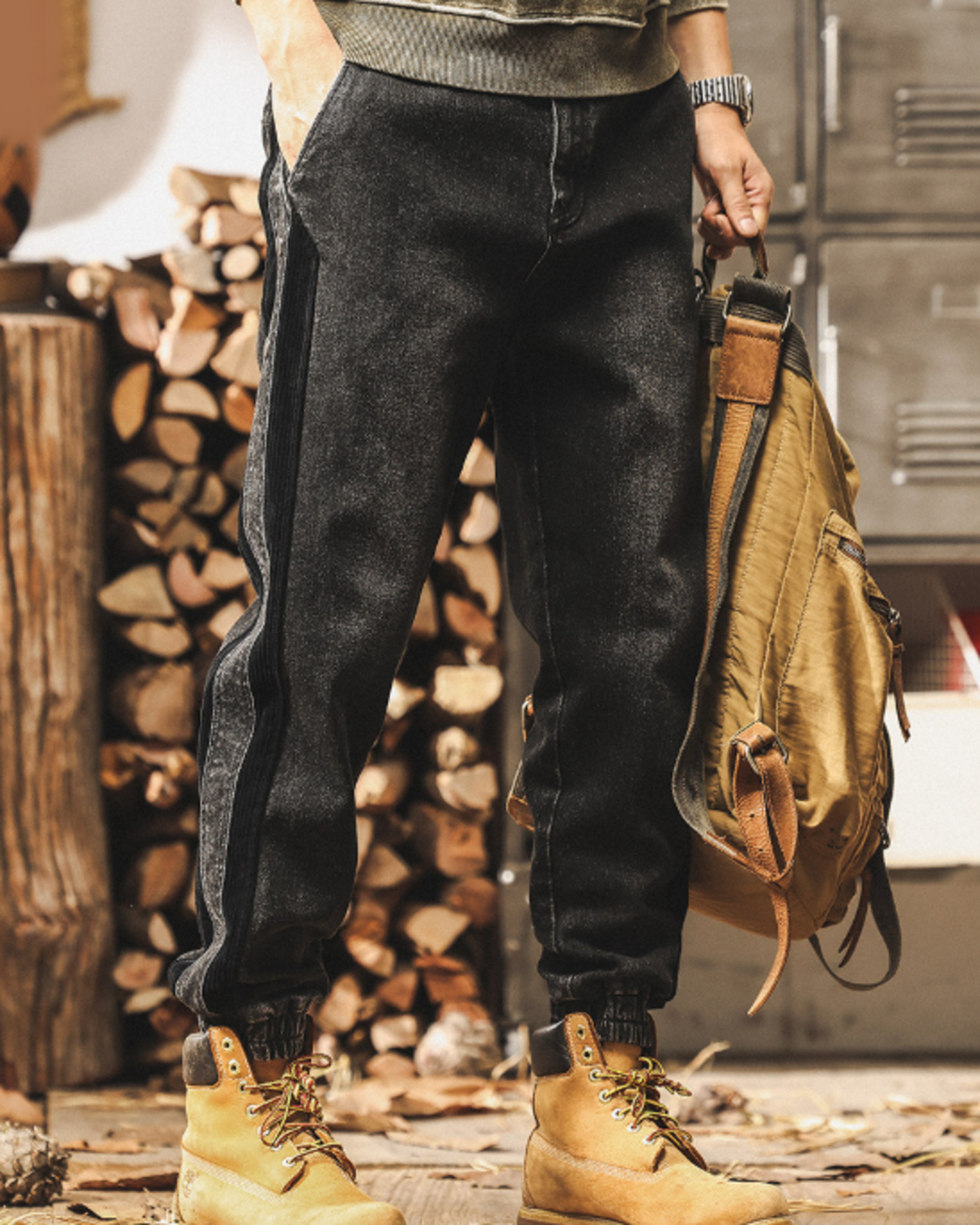 vintage stitched side corduroy jogger denim pants 2color 【ACT0207】