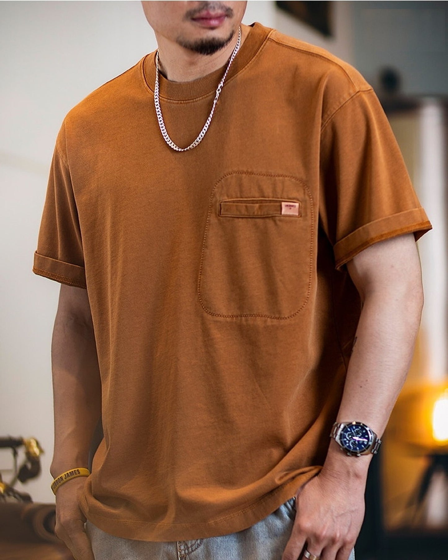 Relaxed Chest-Pocket Vintage Casual T-Shirt 2color 【ACT0091】