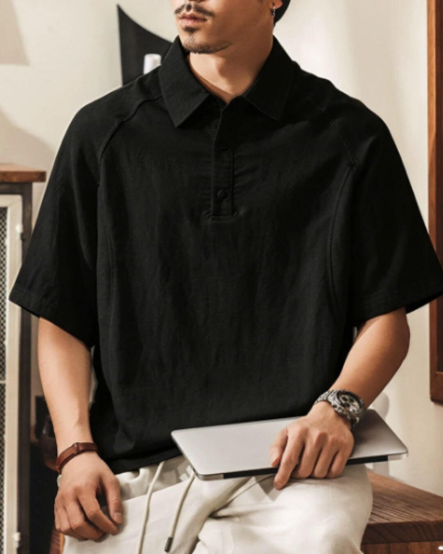 button front short sleeve knit polo shirt 2color 【ACT0226】