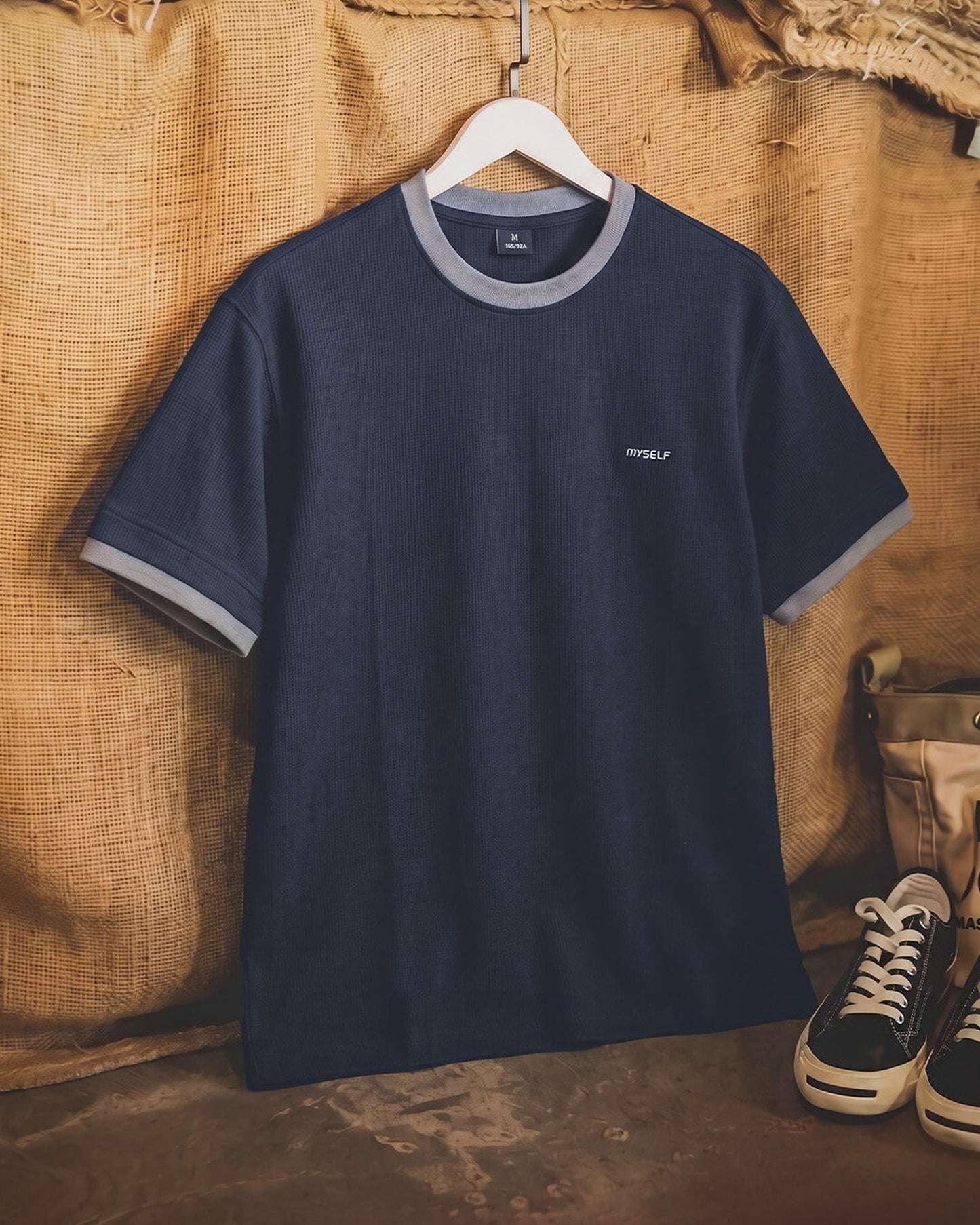 Contrast-Trim Embroidered-Logo Classic Vintage T-Shirt 【ACT0095】