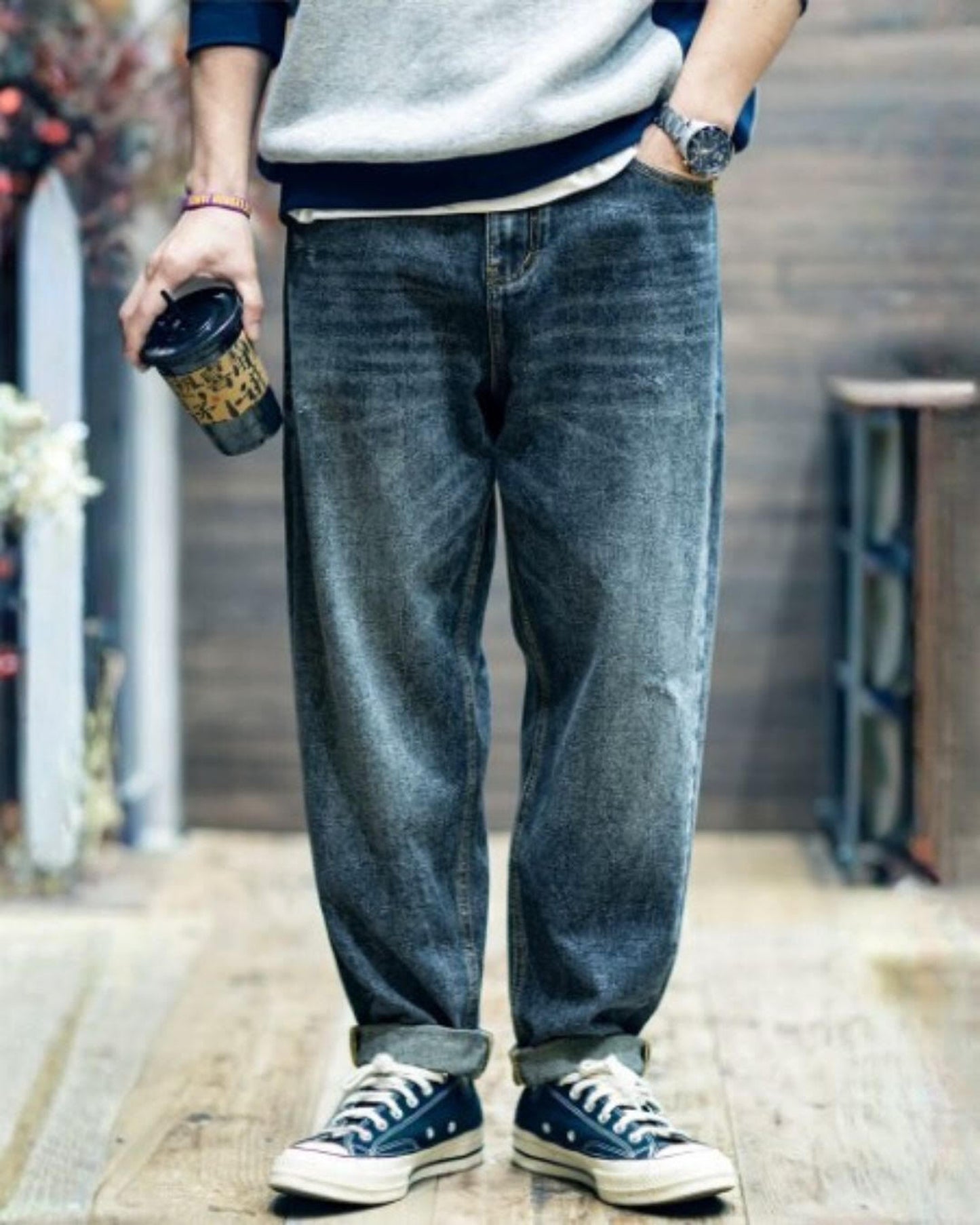 wide straight denim pants 【ACT0012】