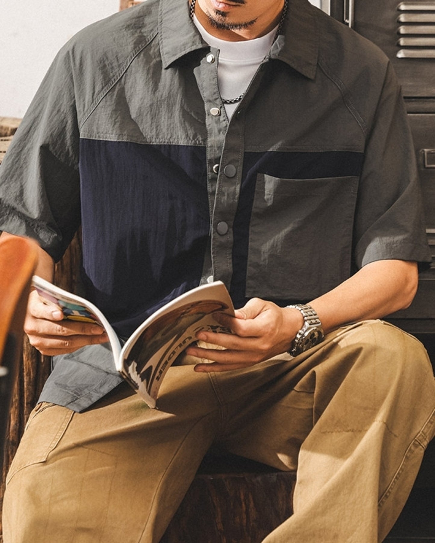 color block quick-dry utility cargo shirt 2color 【ACT0237】