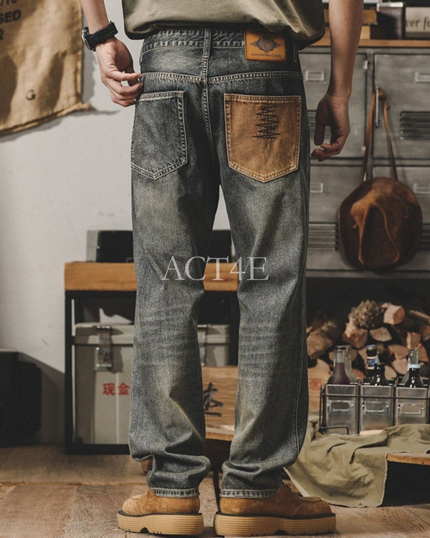loose straight mud wash denim pants 【ACT0186】