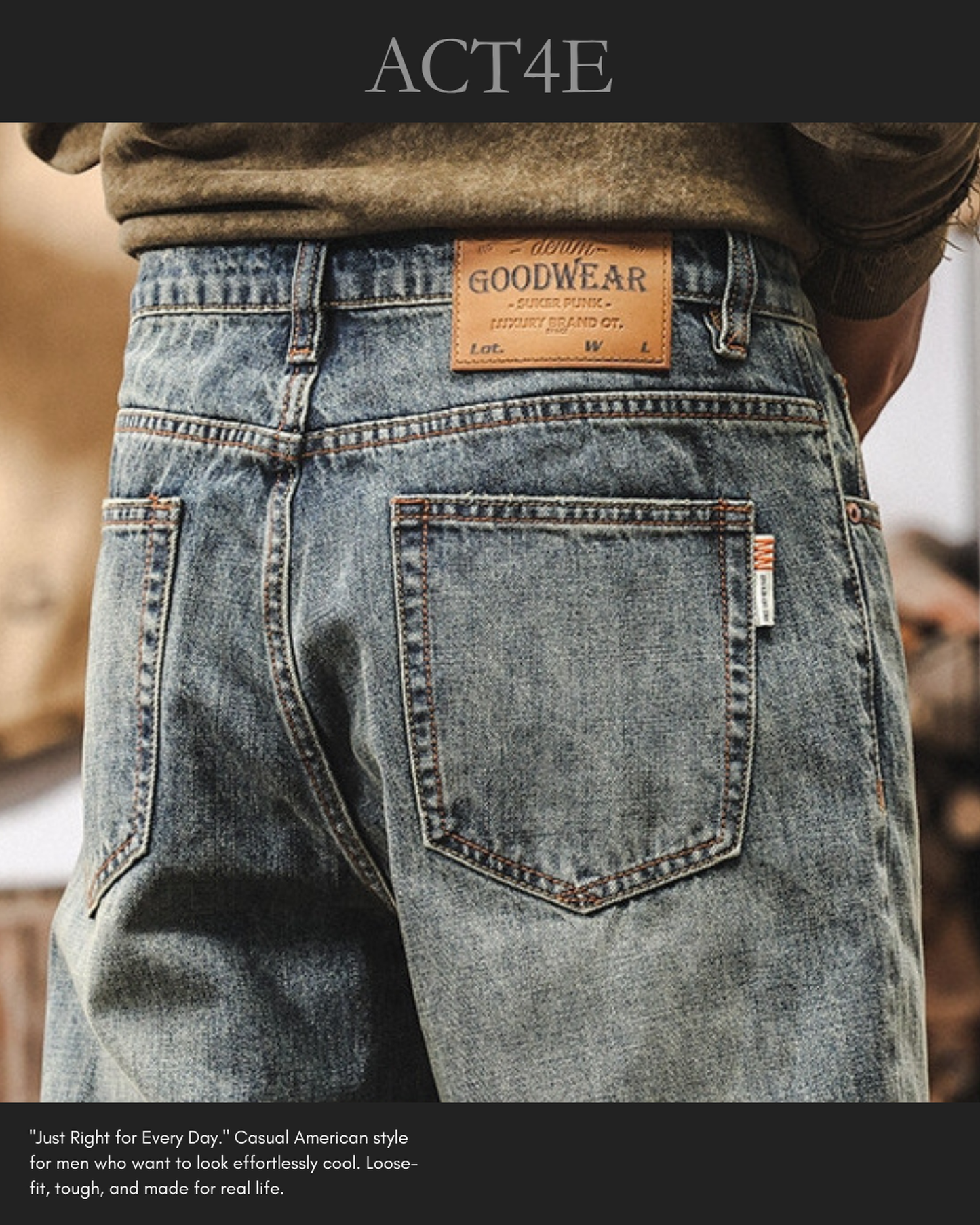 washed loose tapered denim pants 【ACT0175】