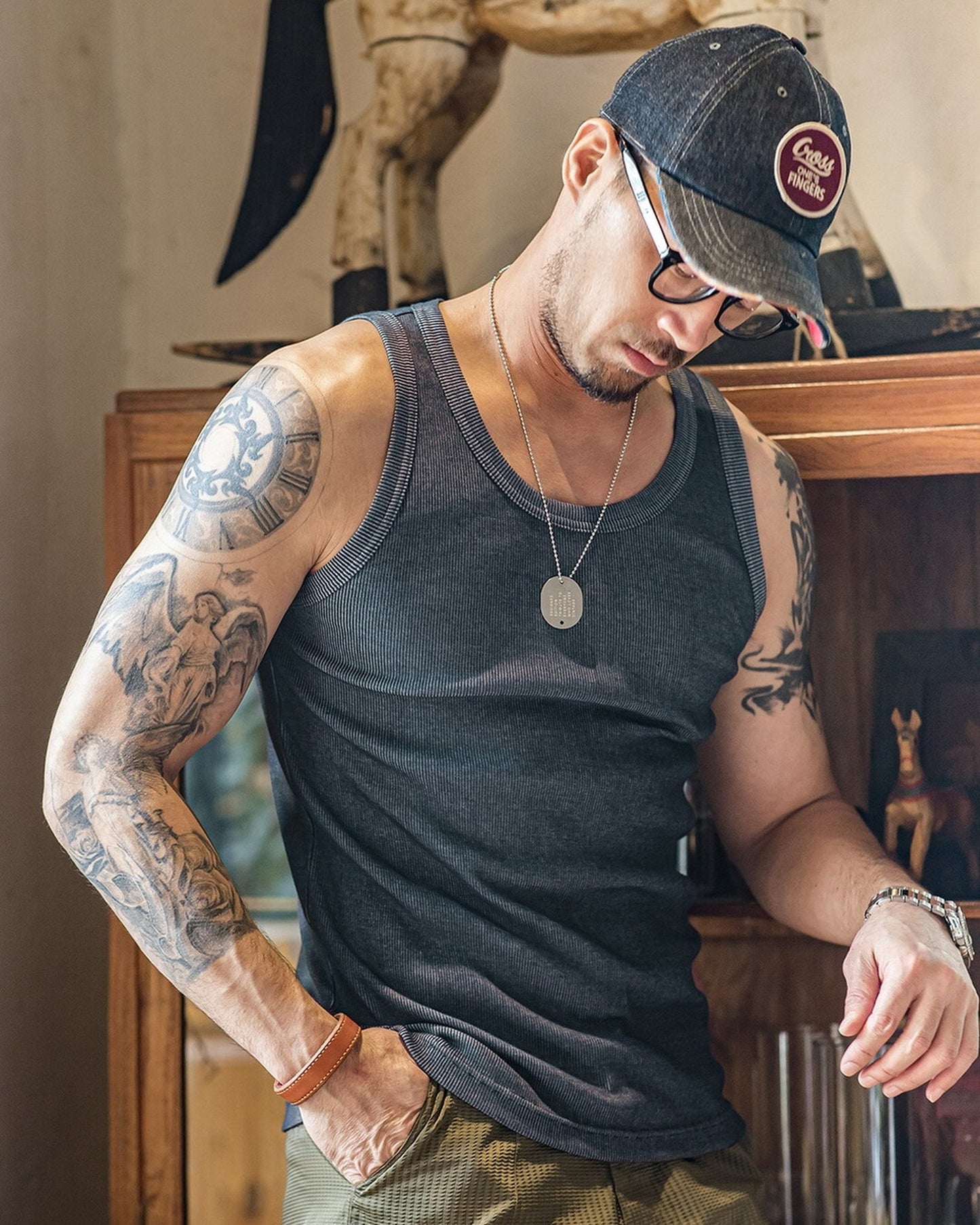 Ribbed-Weave Slim-Fit Round-Neck Casual Tank-Top 5color 【ACT0134】