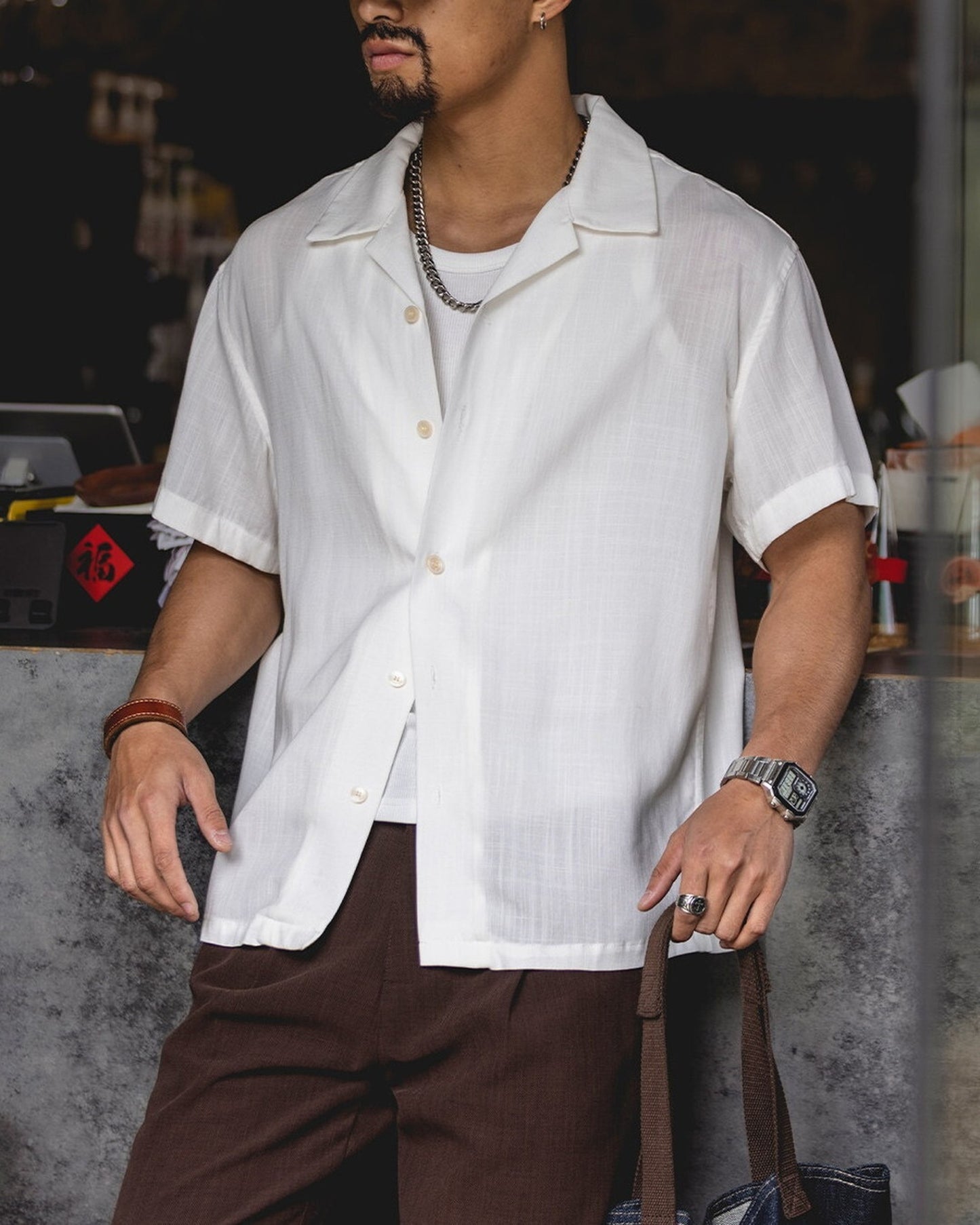 Open-Color Lyocell-Linen Loose Casual Short-Sleeve Shirt 【ACT0129】
