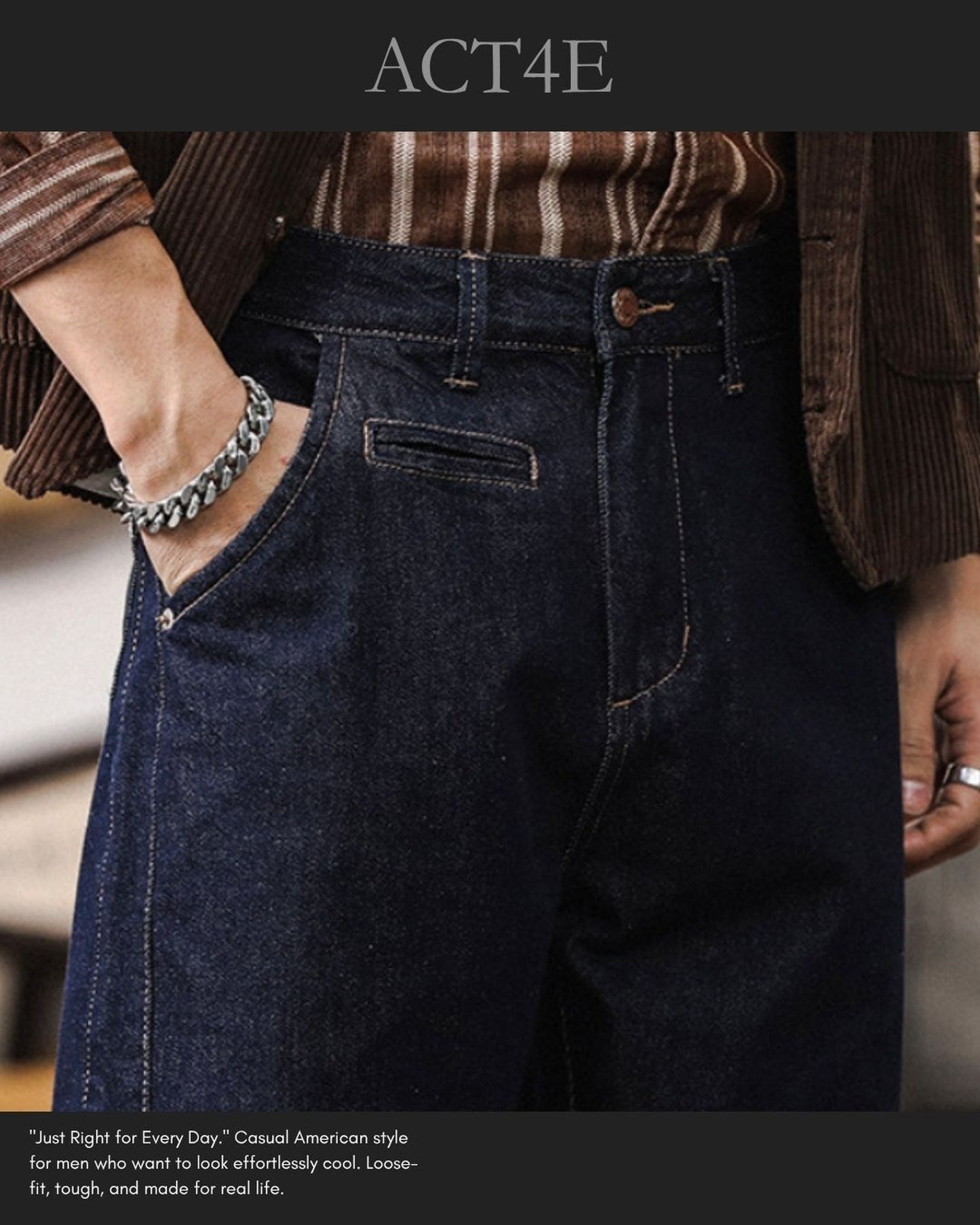 raw denim relaxed tapered pants 【ACT0198】