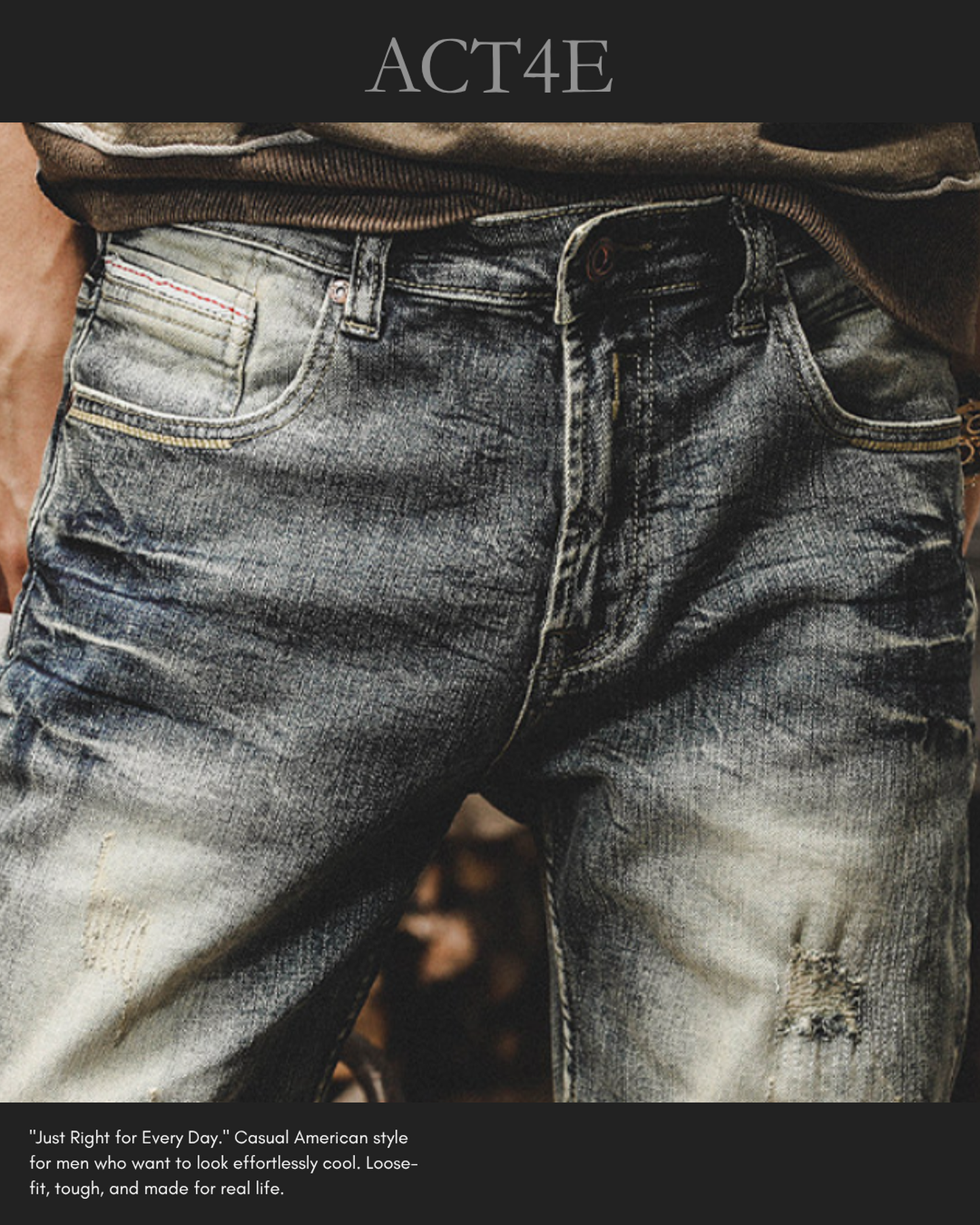 heavy slim straight distressed denim pants 【ACT0183】
