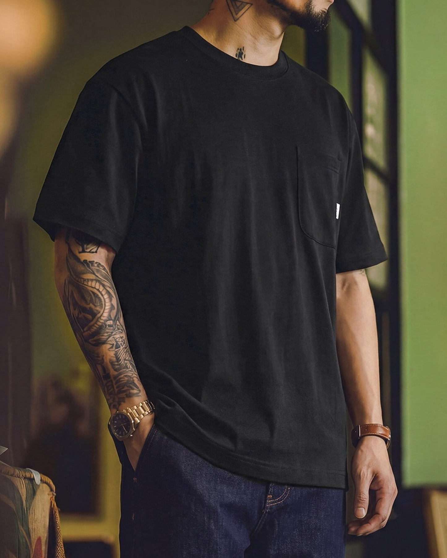 Relaxed Fit Heavyweight Cotton Pocket T-Shirt 2color 【ACT0110】