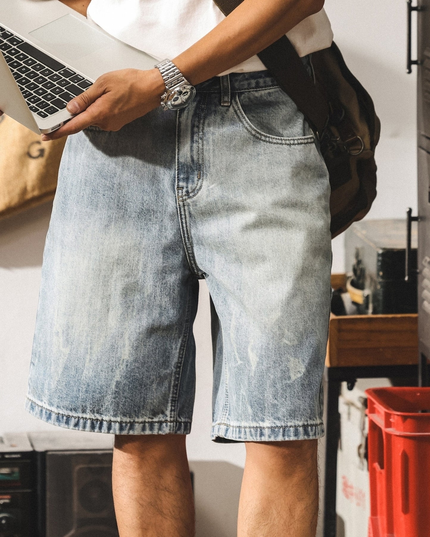 washed straight denim shorts 【ACT0174】