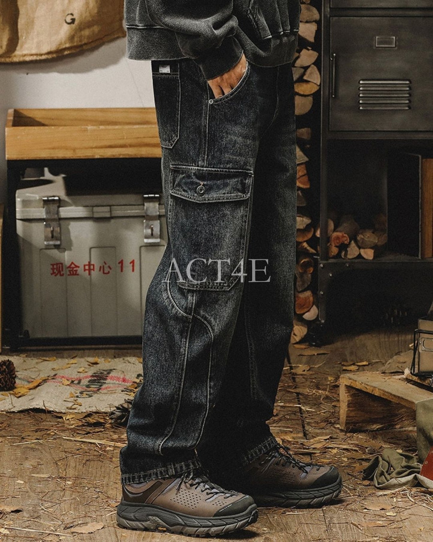 heavy weight vintage cargo denim pants 【ACT0196】