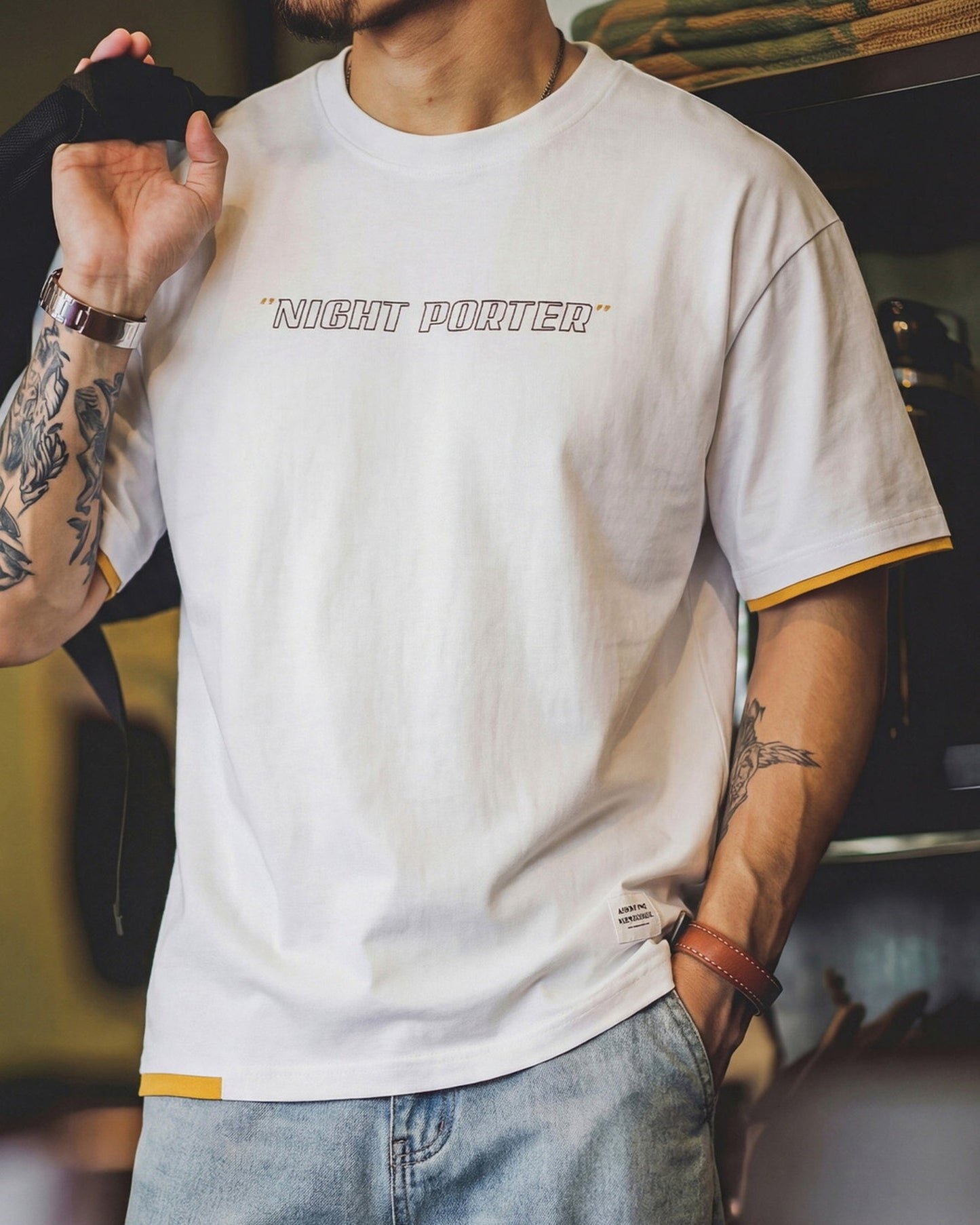 Layered-Style Graphic Relaxed Printed Cotton T-Shirt 3color 【ACT0122】