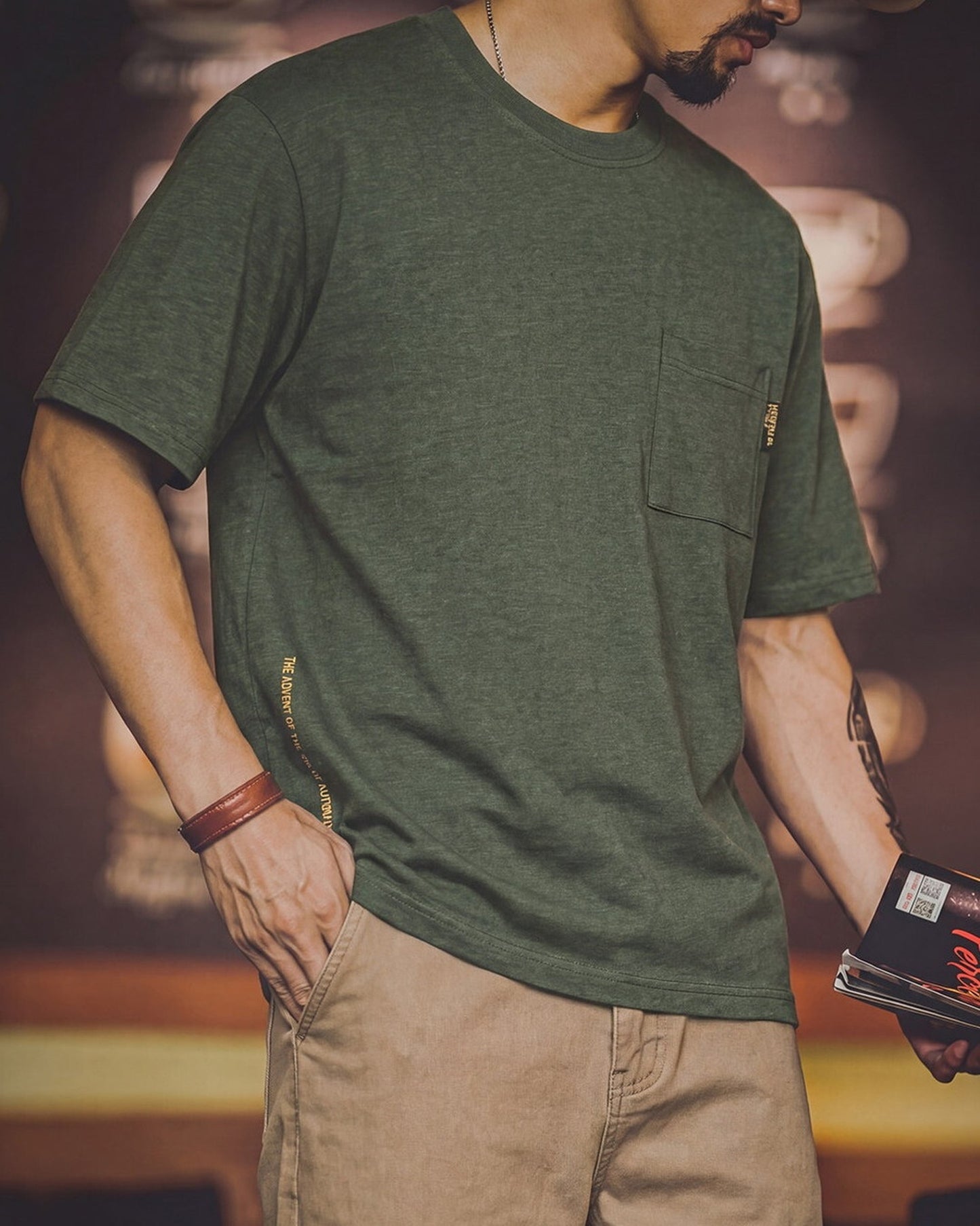 Vintage Slub-Cotton Chest-Pocket Retro T-Shirt 【ACT0096】