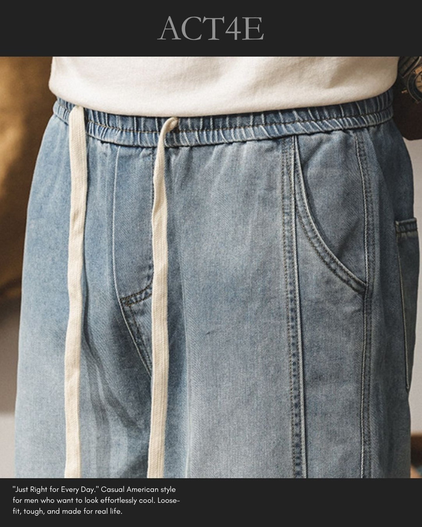 loose drawstring jogger denim pants 2colors 【ACT0188】