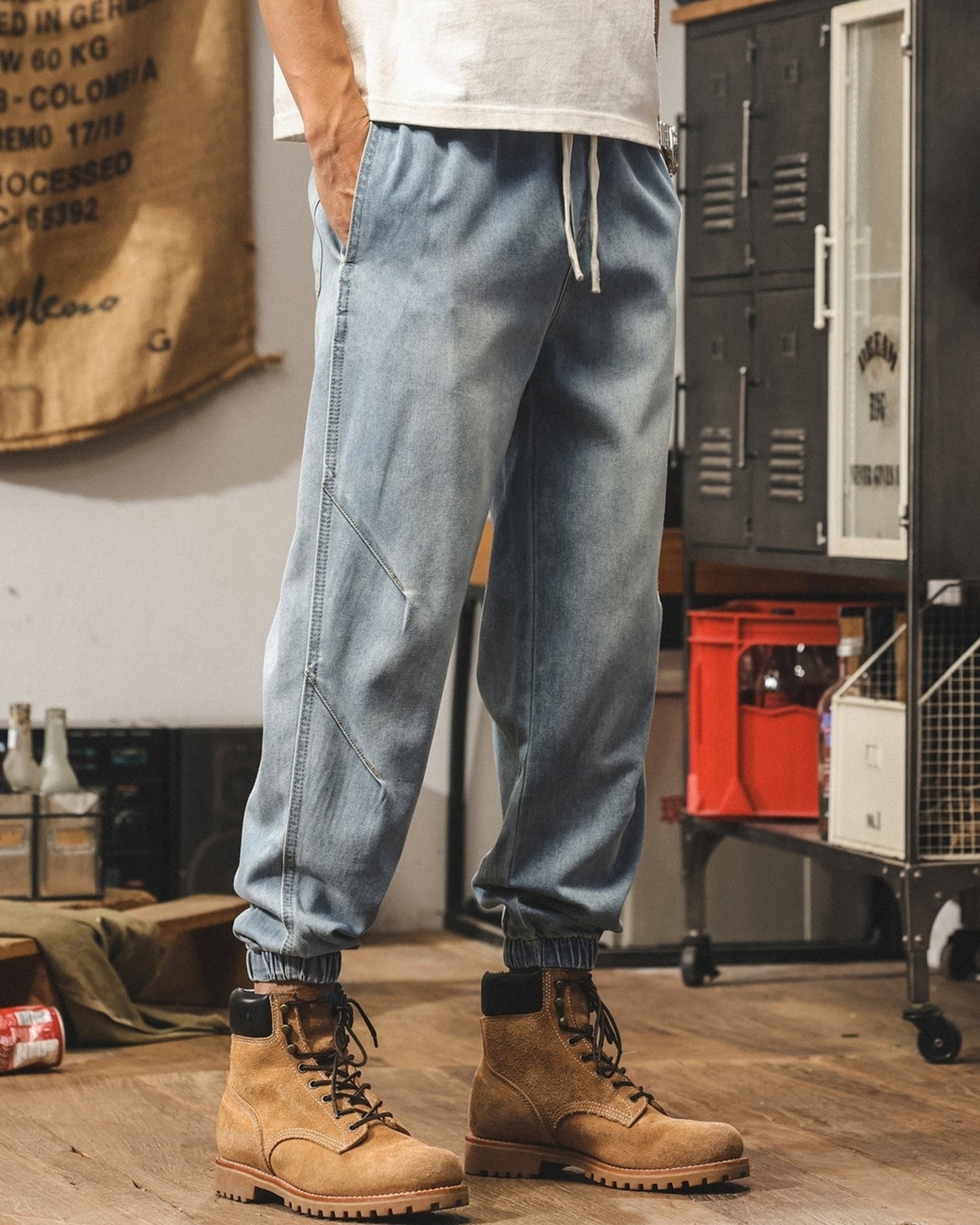 loose drawstring jogger denim pants 2color 【ACT0184】