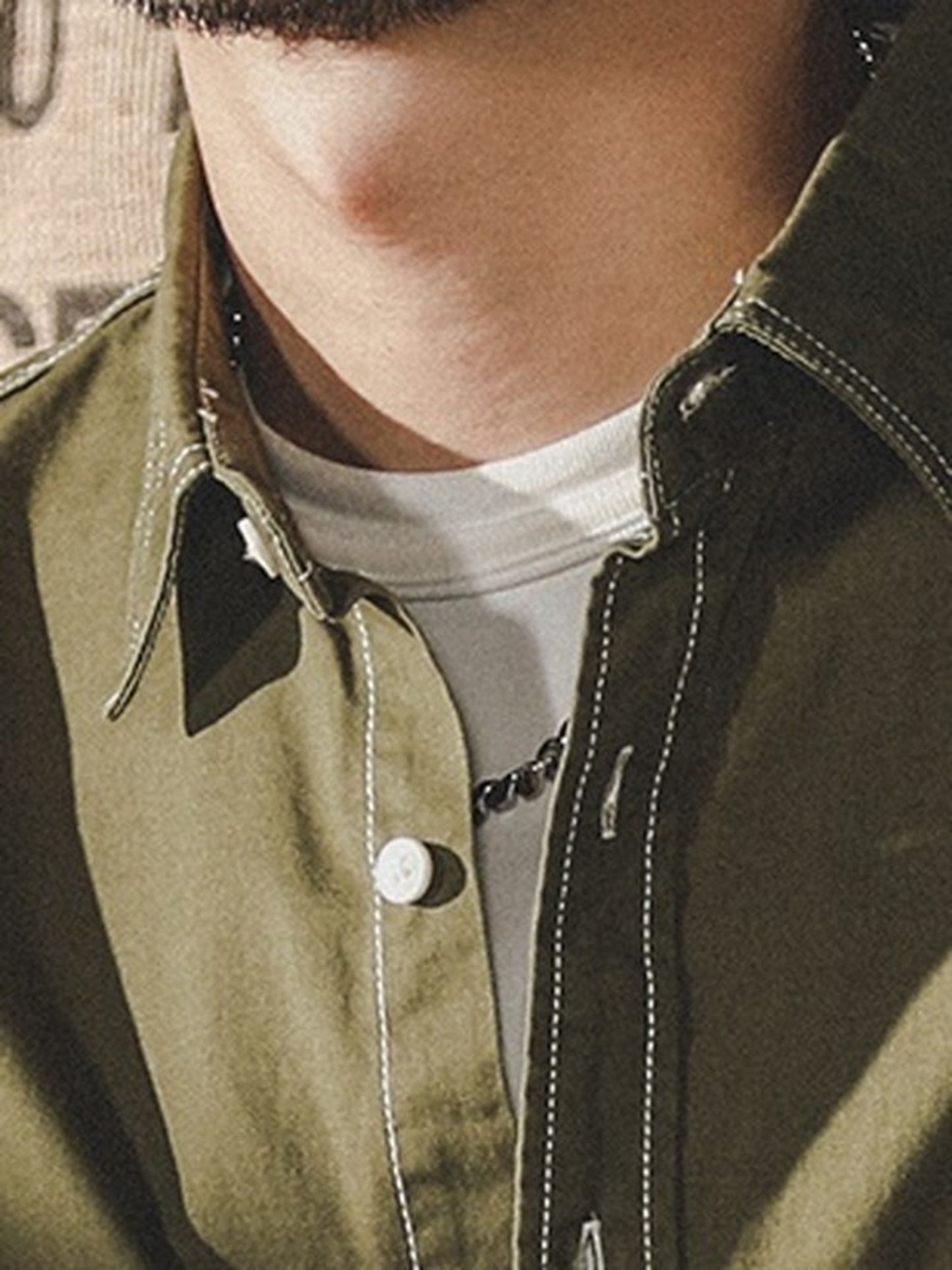 loose-fit stitched pocket short-sleeve cotton shirt 【ACT0252】