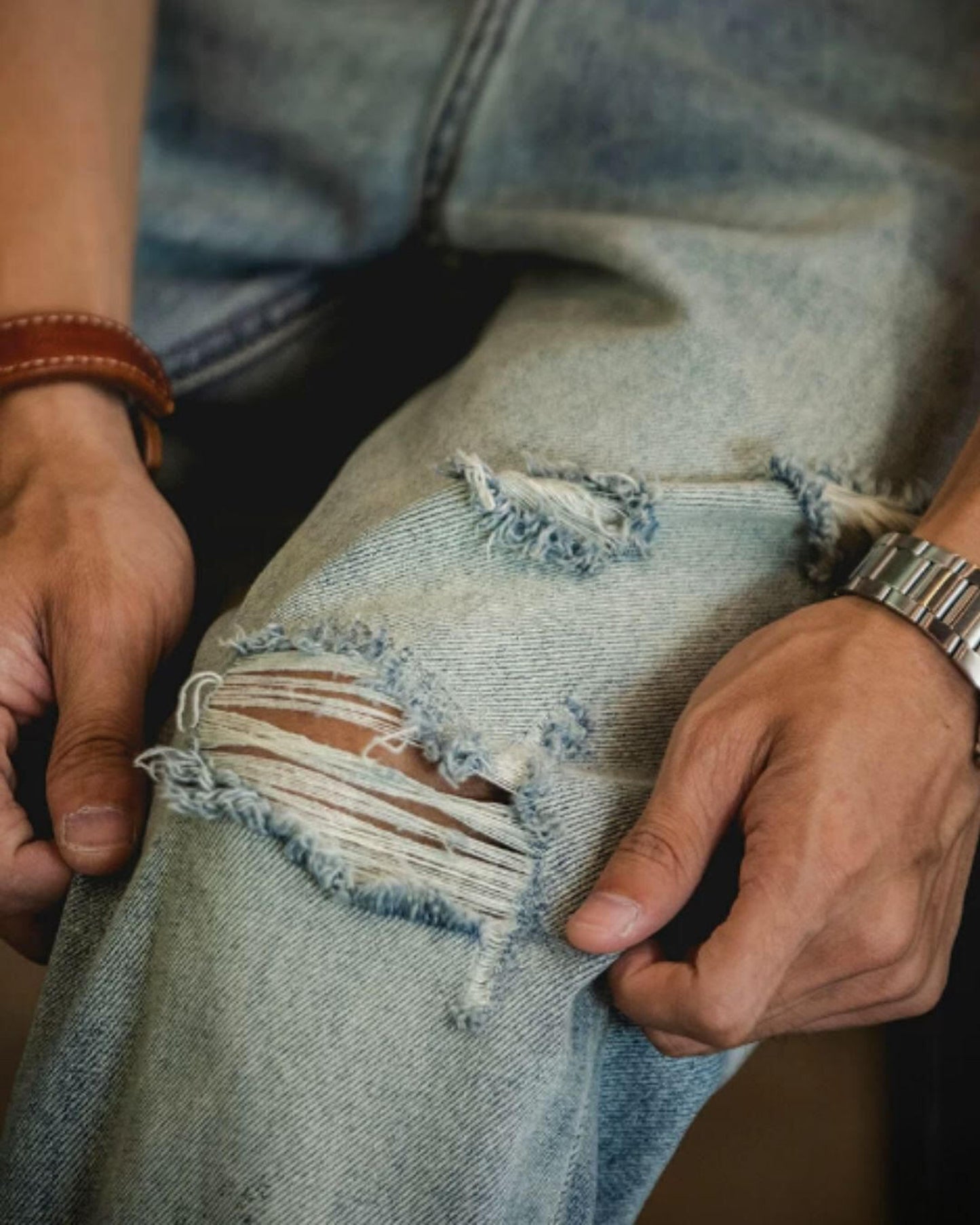 damage straight denim pants 【ACT0018】