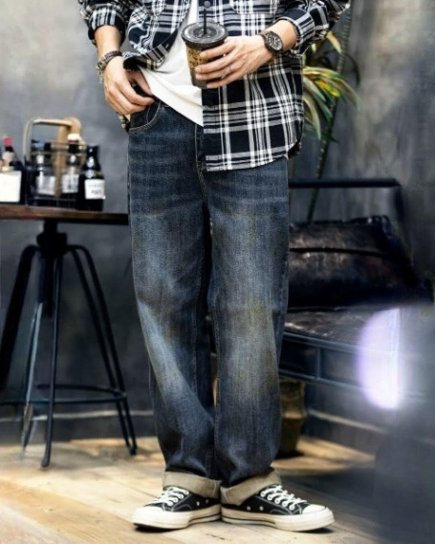 washed wide straight denim 【ACT0004】